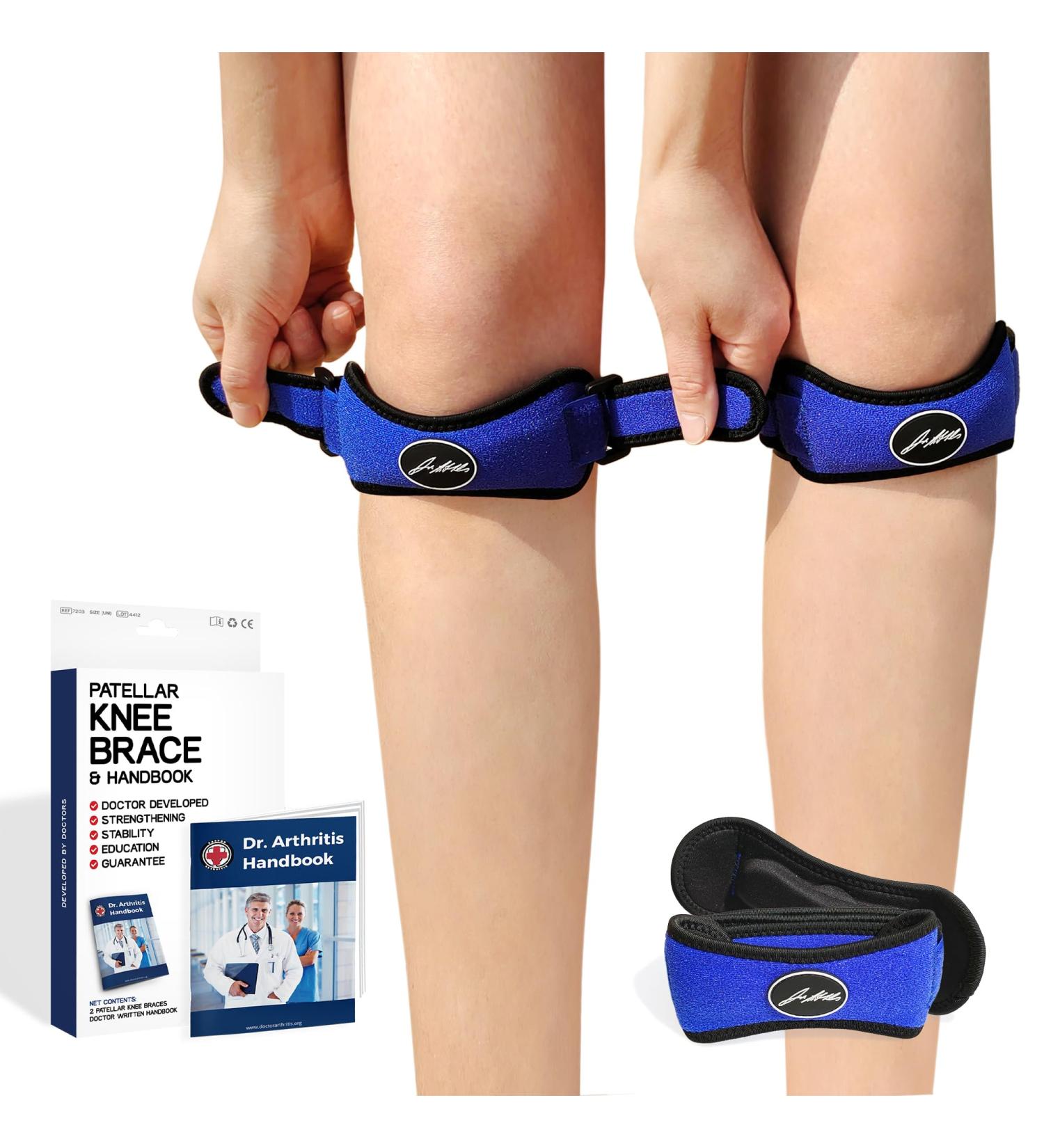 Dr. Arthritis Patellar Tendon Brace - Adjustable Knee Support for Meniscus & Tendonitis - Unisex Blue Pair - Buy Online on GoSupps.com