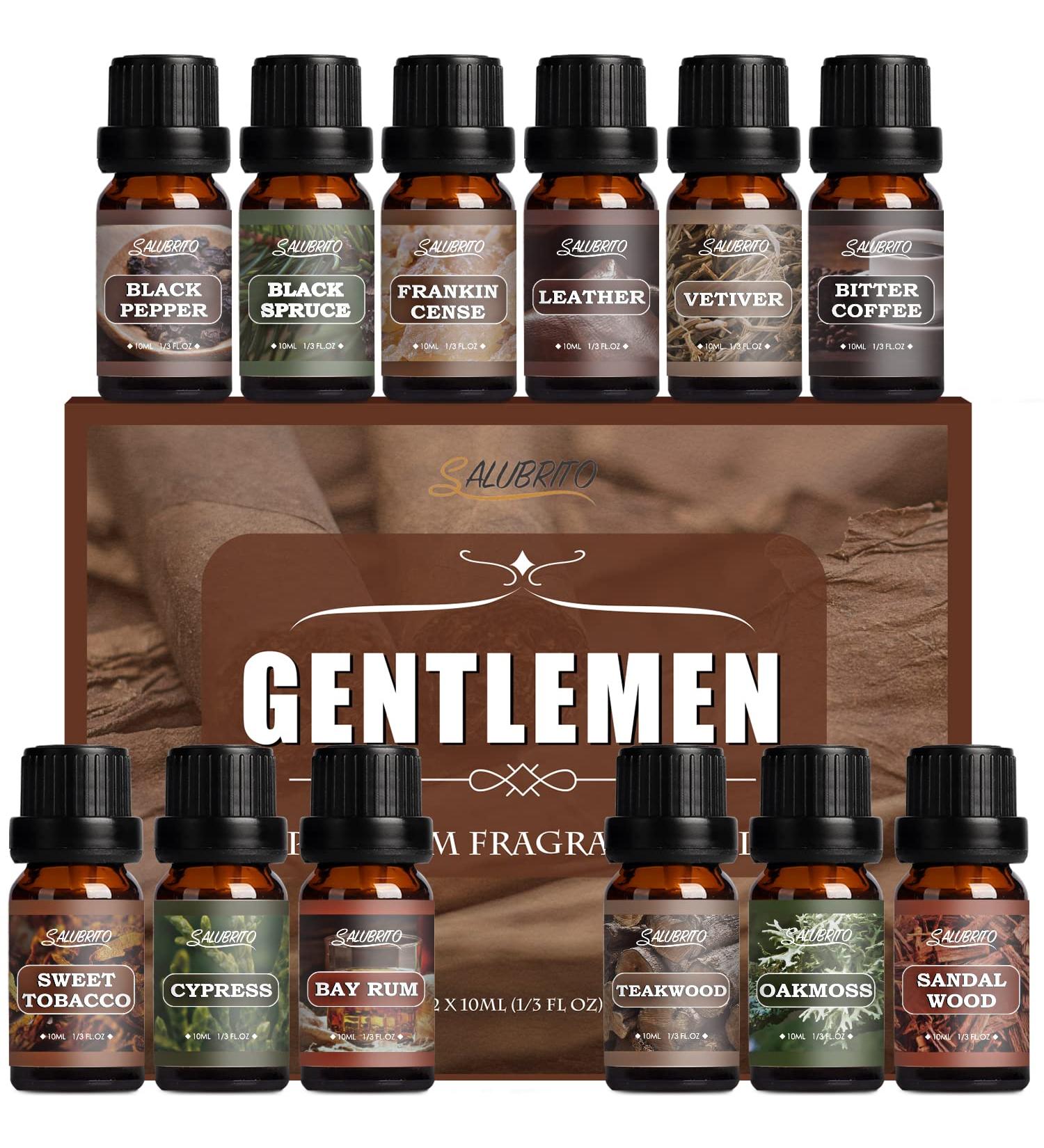 Buy SALUBRITO Gentlemen Fragrance Oils Set - Strong Scented Wood Essential Oils for Diffuser Candle & Soap Making | Sandalwood Frankincense & More - International Shipping - Buy Online on GoSupps.com
