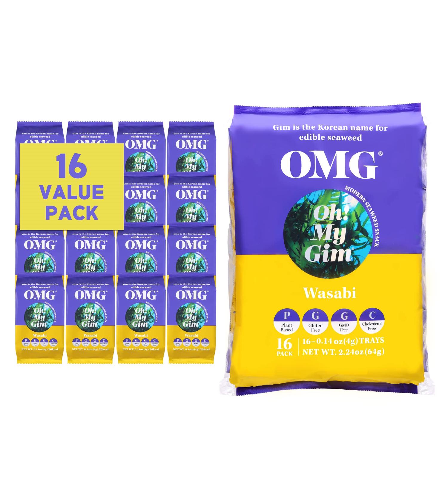 Buy Oh!My Gim 16 Pack Seaweed Snacks | Vegan Wasabi Crispy Algae Chips | Premium Korean Healthy Snack - Buy Online on GoSupps.com