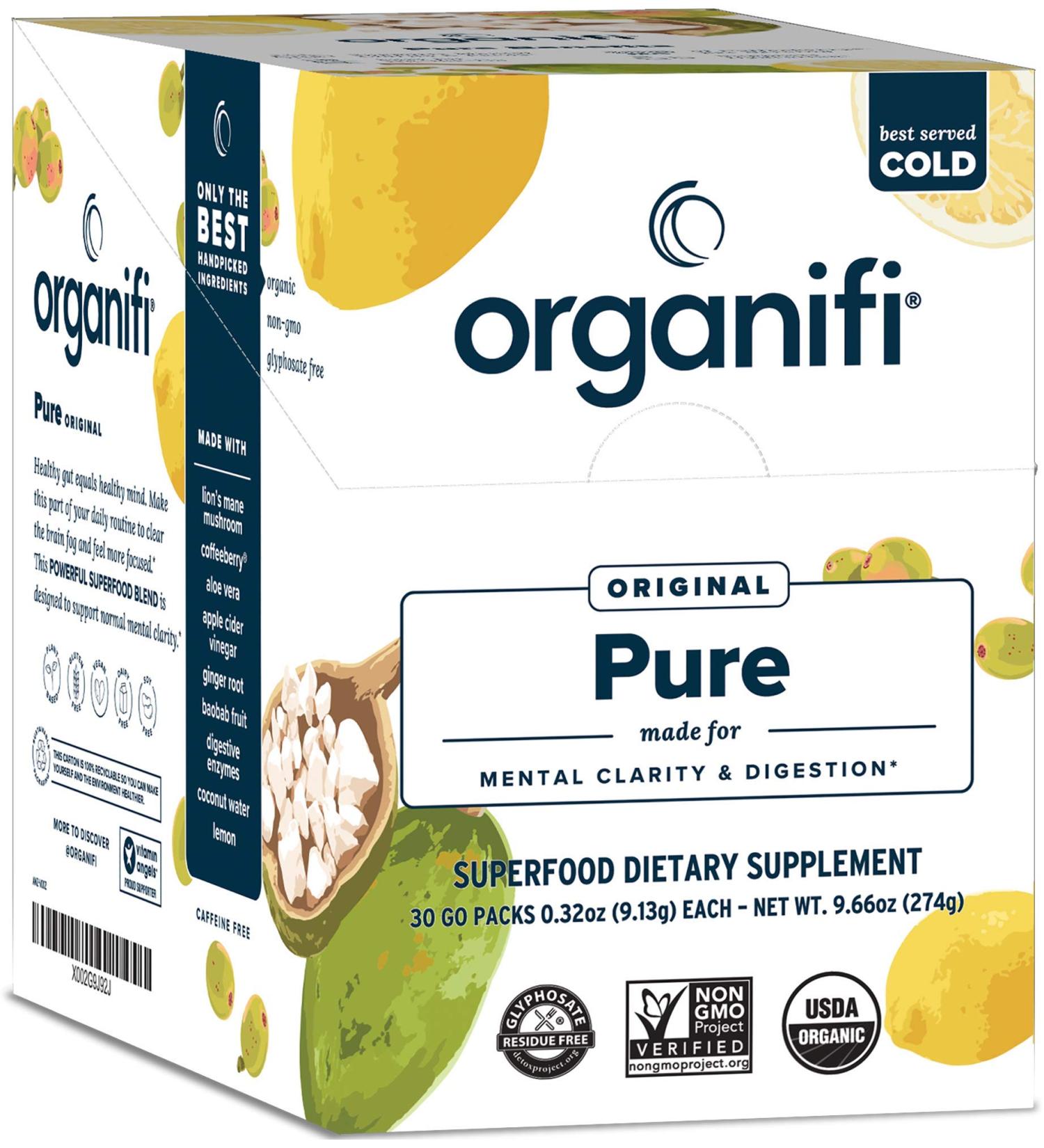 Organifi Pure Smart Packs - 30 Packets Lemon Flavor - Promotes Mental Clarity & Normal BDNF Levels - 0.23 oz - Buy Online on GoSupps.com