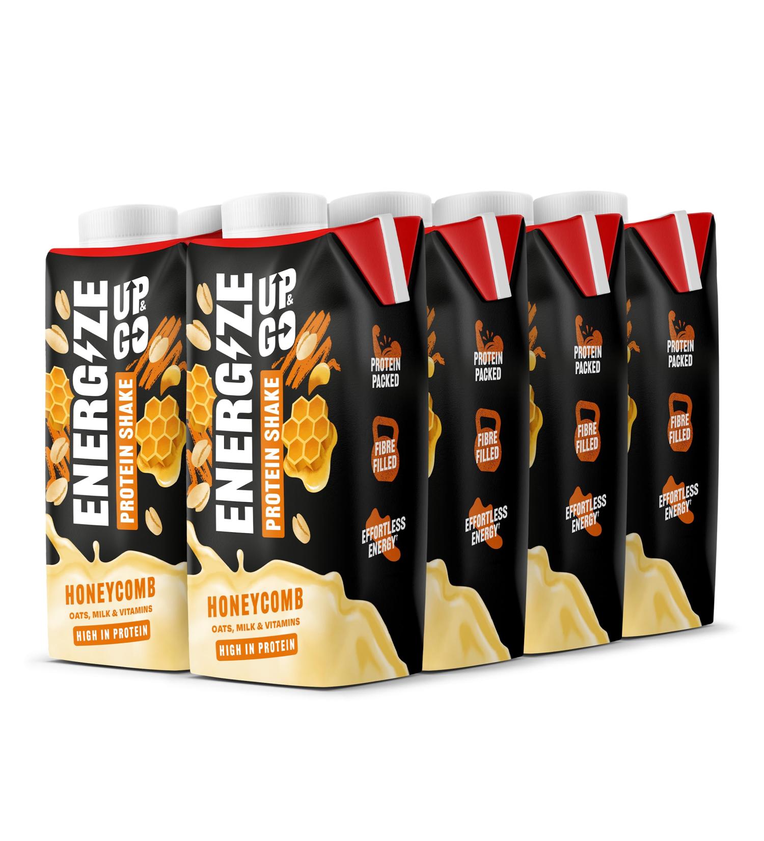 UP&GO Energize Honeycomb Protein Breakfast Shake (350ml x 8 Bottles) - Low Fat, High Fibre, No Added Sugar - Buy Online on GoSupps.com