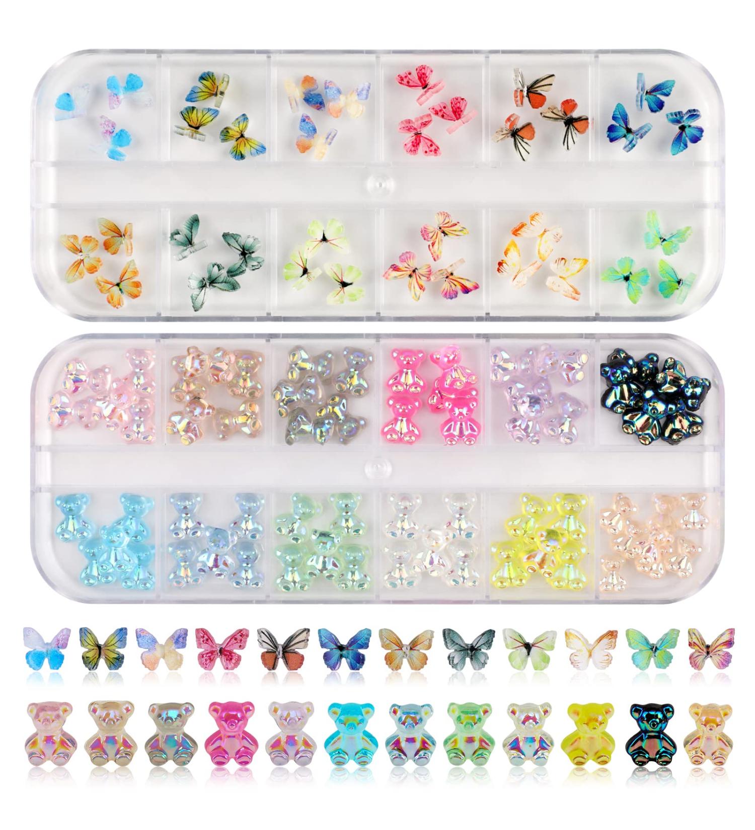 MWoot 96-Piece 3D Butterfly Nail Art Charms & Cartoon Bear Kit - Colorful DIY Nail Decorations for Manicure Jewelry Earring Brooch & Cell Phone Accessories - Buy Online on GoSupps.com