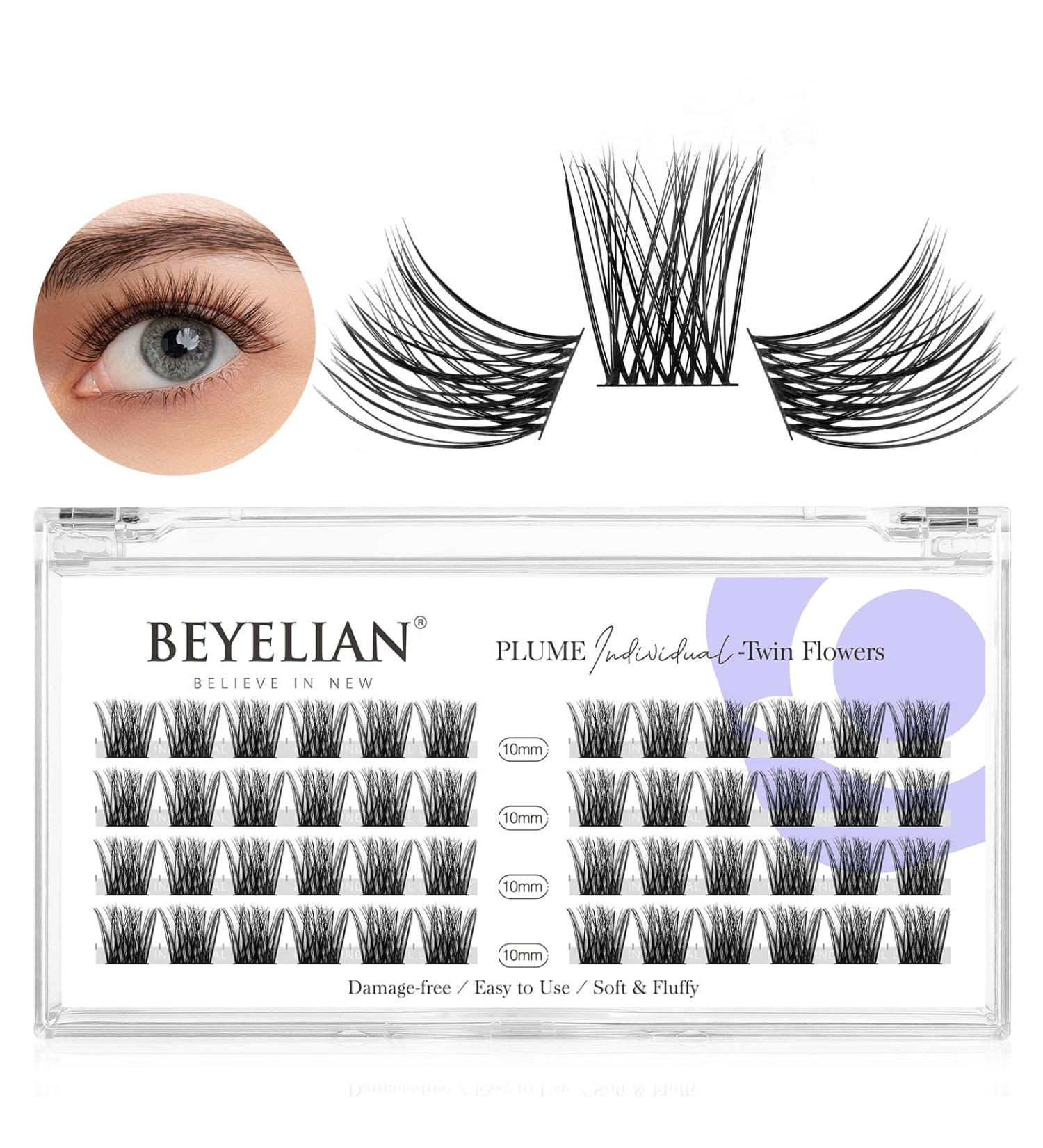 Beyelian C Curl Cluster Eyelashes - 48 PCs 0.07mm 10mm Individual Lashes DIY Extensions - Super Thin Black Band (Twin Flowers) - Buy Online on GoSupps.com