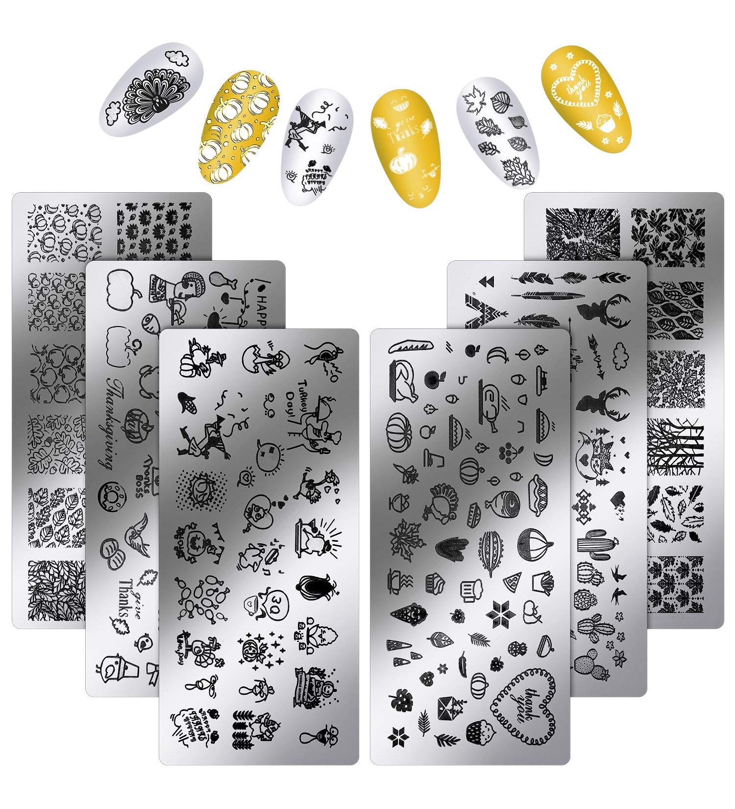 6-Piece Thanksgiving Fall Nail Stamping Plates Set for Nail Design Decoration - Buy Online on GoSupps.com