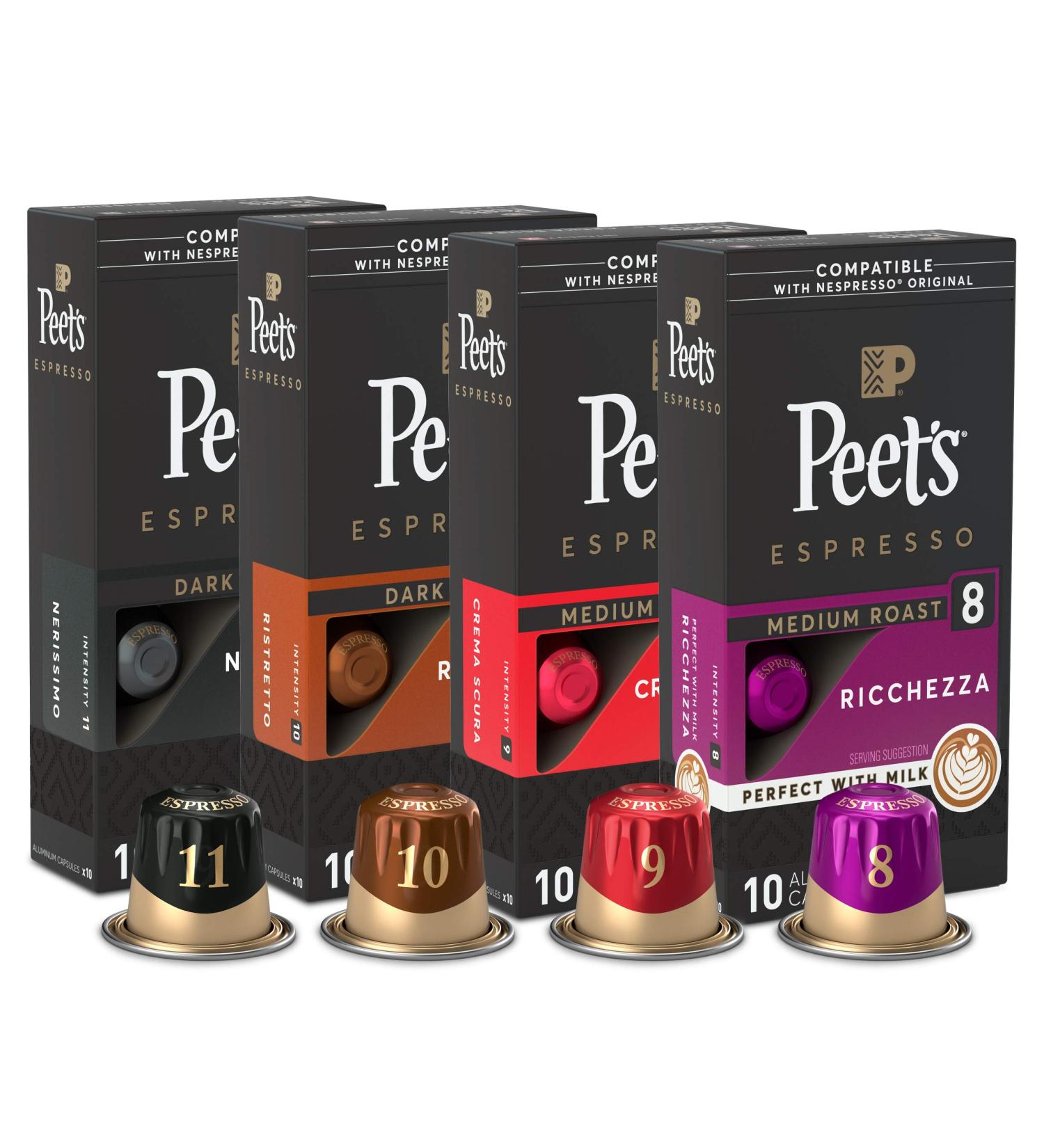 Peet's Coffee Espresso Capsules Variety Pack - 40 Count Nespresso Compatible Pods - Buy Online on GoSupps.com
