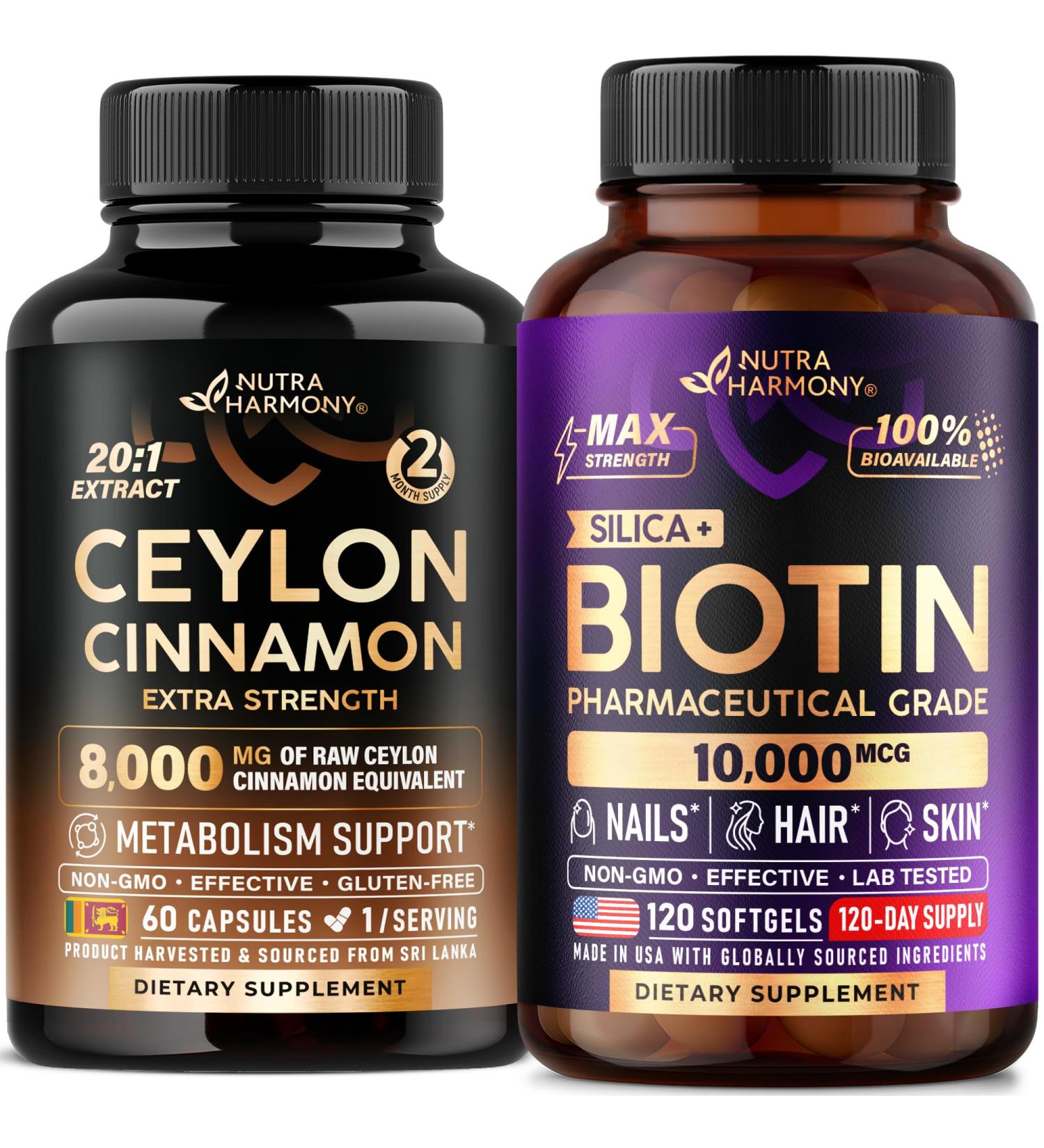 NUTRAHARMONY Ceylon Cinnamon Capsules & Biotin with Silicon Softgels