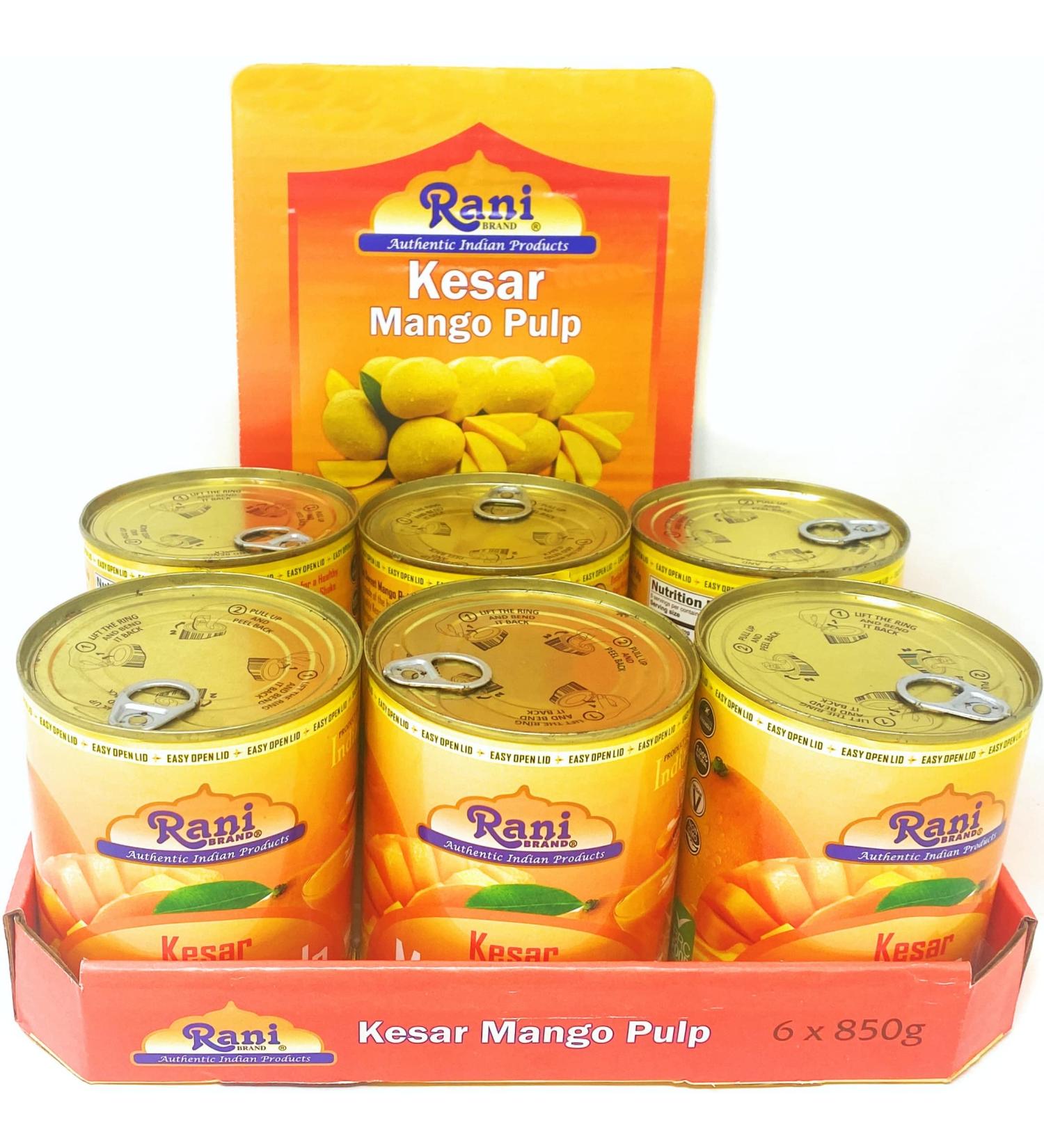 Rani Mango Pulp Puree 30oz Pack of 6 - Kesar Sweetened, All Natural, Kosher, Vegan - Indian Origin - Buy Online on GoSupps.com