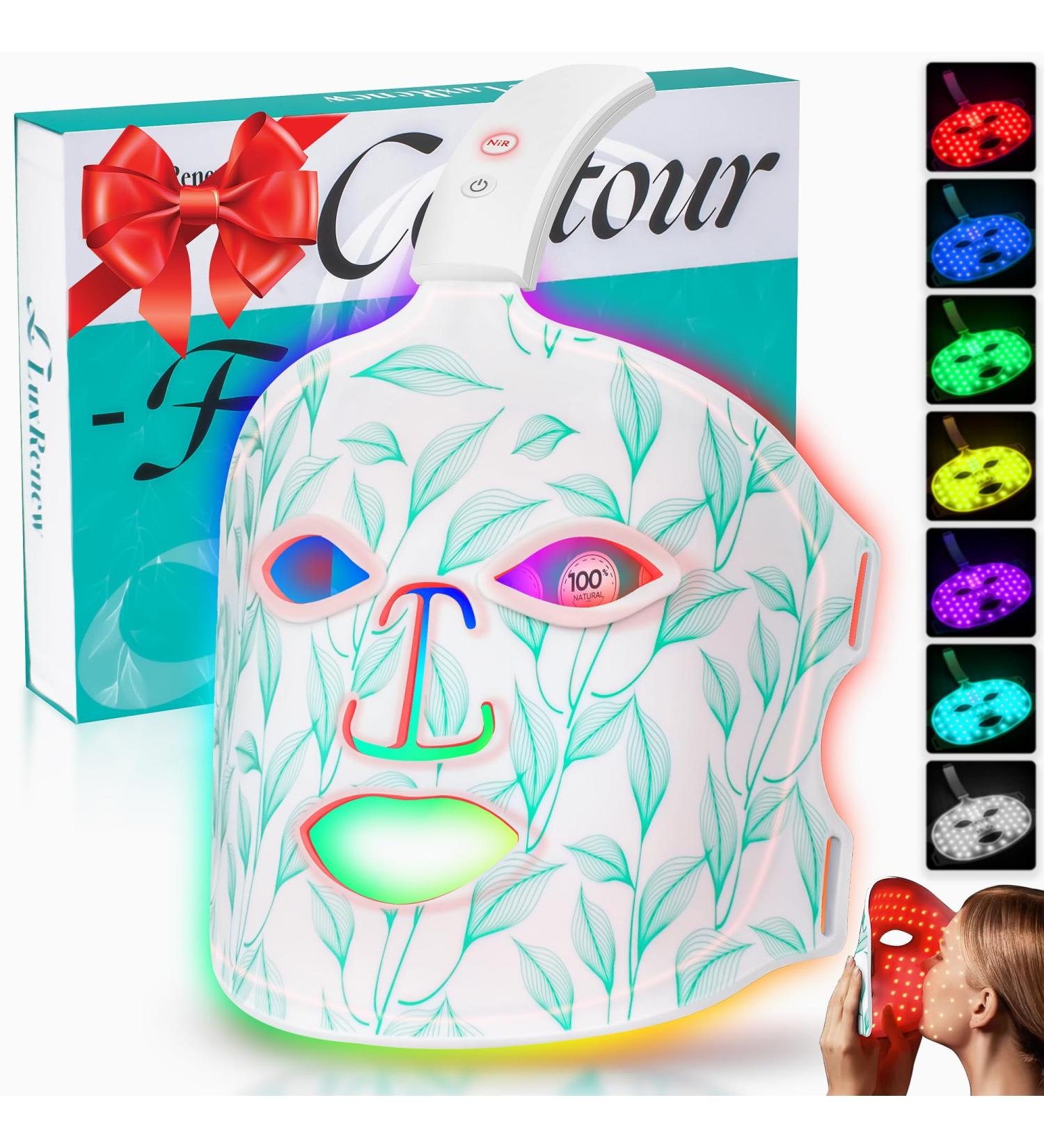BUBLOC Red Light Therapy Mask Led Contour Face Mask Light Therapy 7+1 Color Near-infrared 850 Red Light Face Mask Portable and Rechargeable Red Light Therapy At Home and Wireless Led Face Mask - Buy Online on GoSupps.com