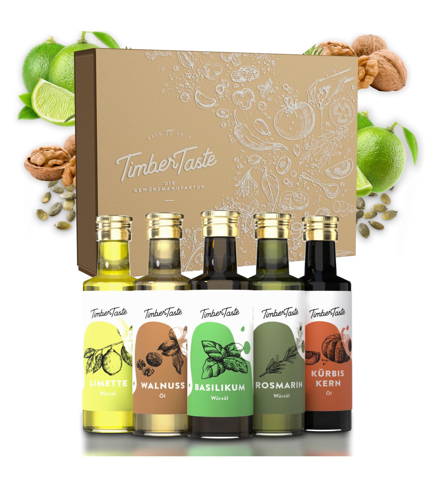Timber Taste Vinegar & Oil Gift Set for Women | 5 Exquisite Essential Cooking Oils | Perfect Mother's Day Gift for Spicy Cooking | Kochbox Cook Set - Buy Online on GoSupps.com