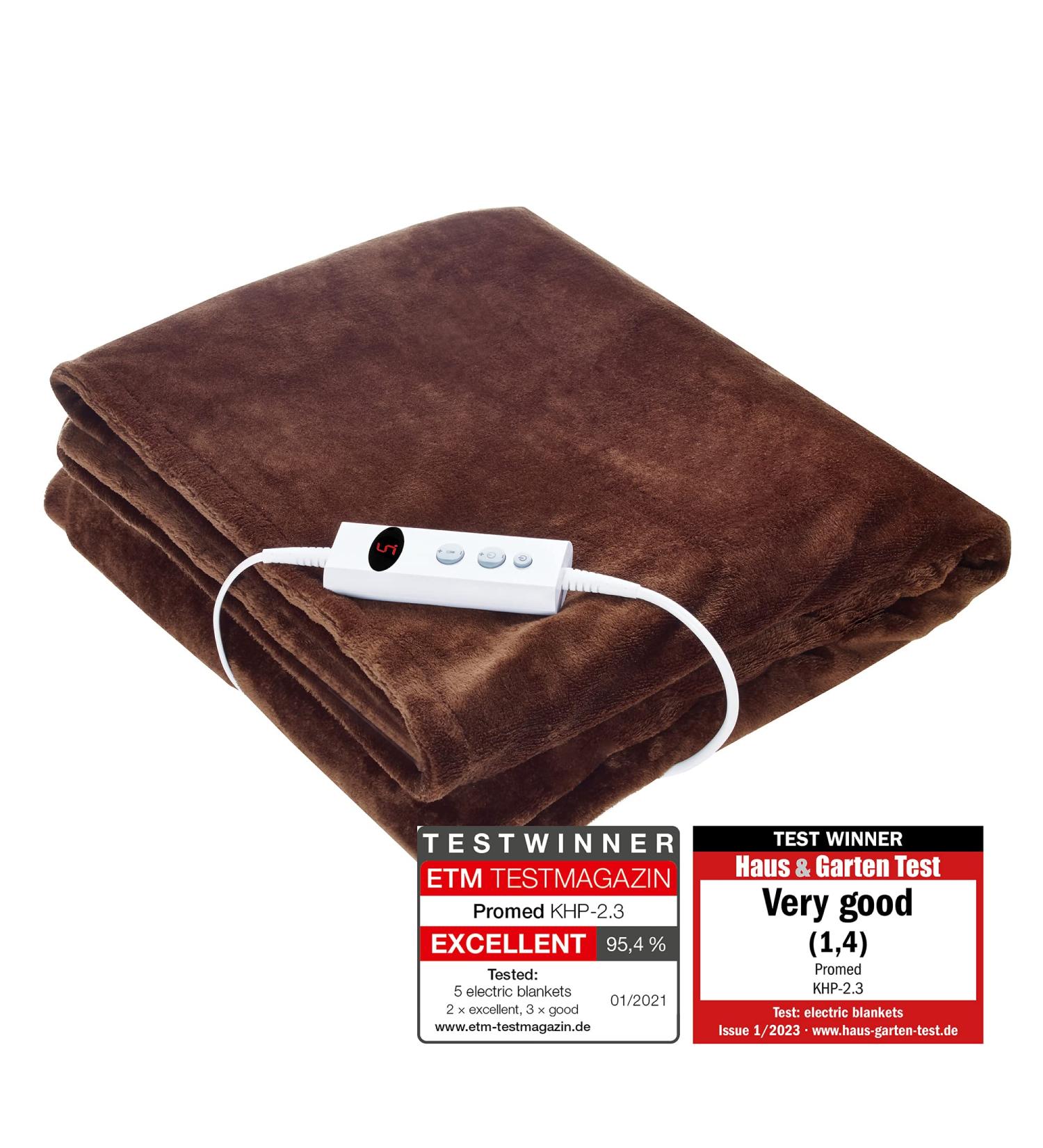 Promined Electric Heating Blanket 180x130 cm - Cozy Thermal Blanket with 10 Temperature Levels & Auto Shut-Off for Neck Shoulder & Back - Brown - Buy Online on GoSupps.com