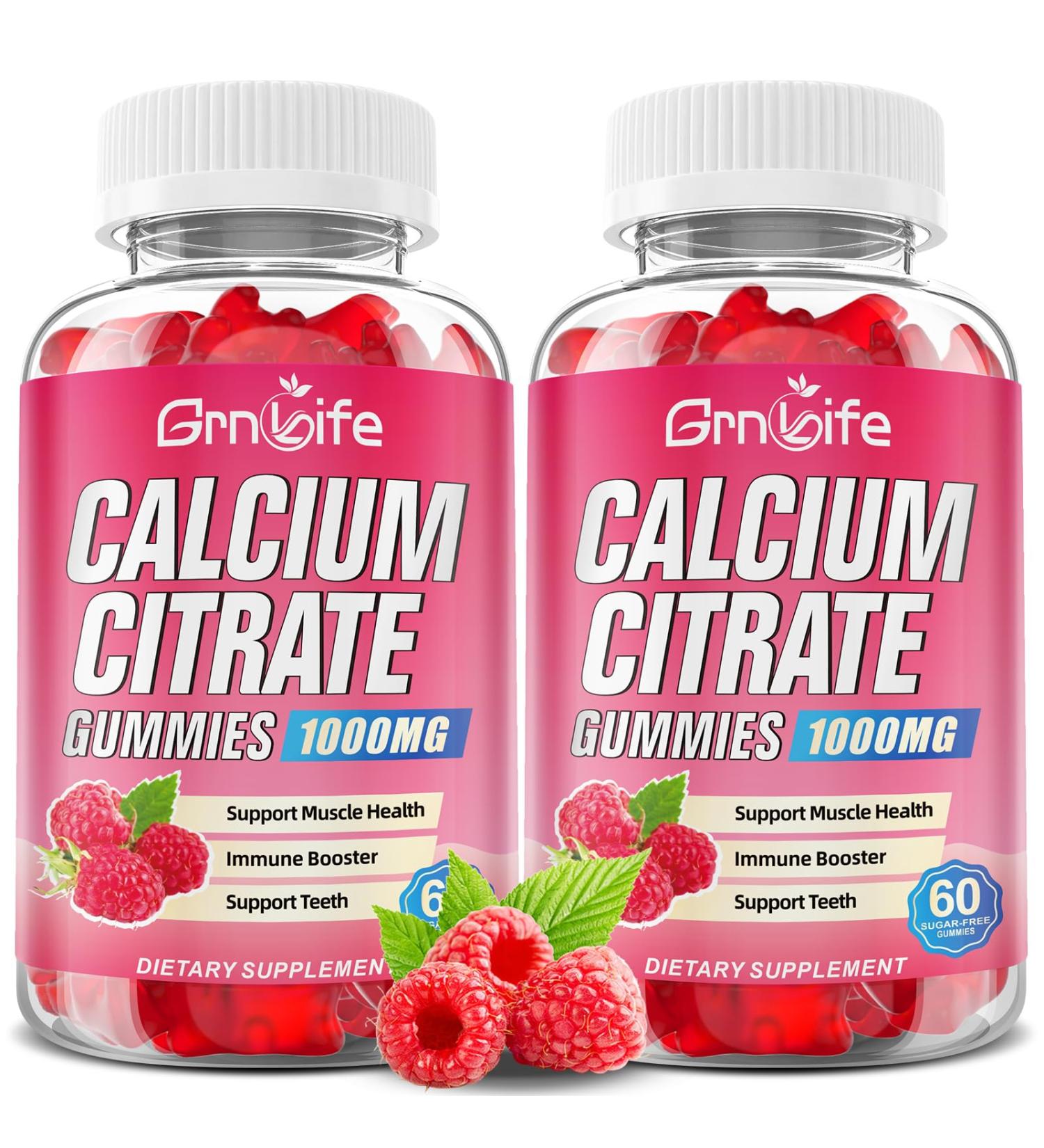 2 Pack Calcium Citrate Gummies Sugar Free Calcium Citrate 1000mg for Muscle Healthy Absorption Calcium Supplements for Adults & Kids Raspberry 120 Count 120 Count (Pack of 1) - Buy Online on GoSupps.com
