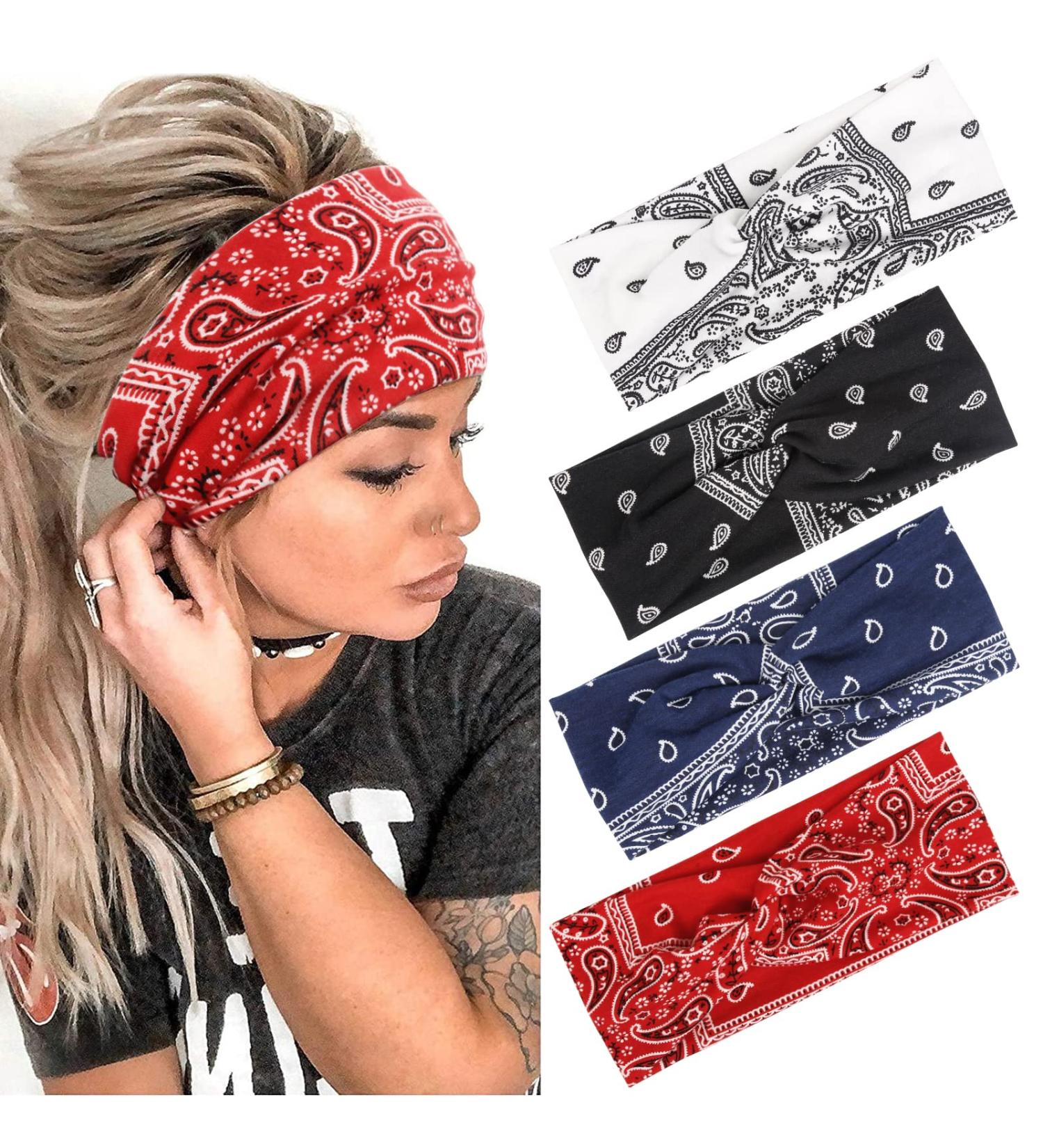 AKTVSHOW Women's Knotted Headbands - 4 Pack of Elastic Non-Slip Hair Bands for Girls, Turban Style, Sport Headwraps - Cute and Stylish Hair Accessories - Buy Online on GoSupps.com