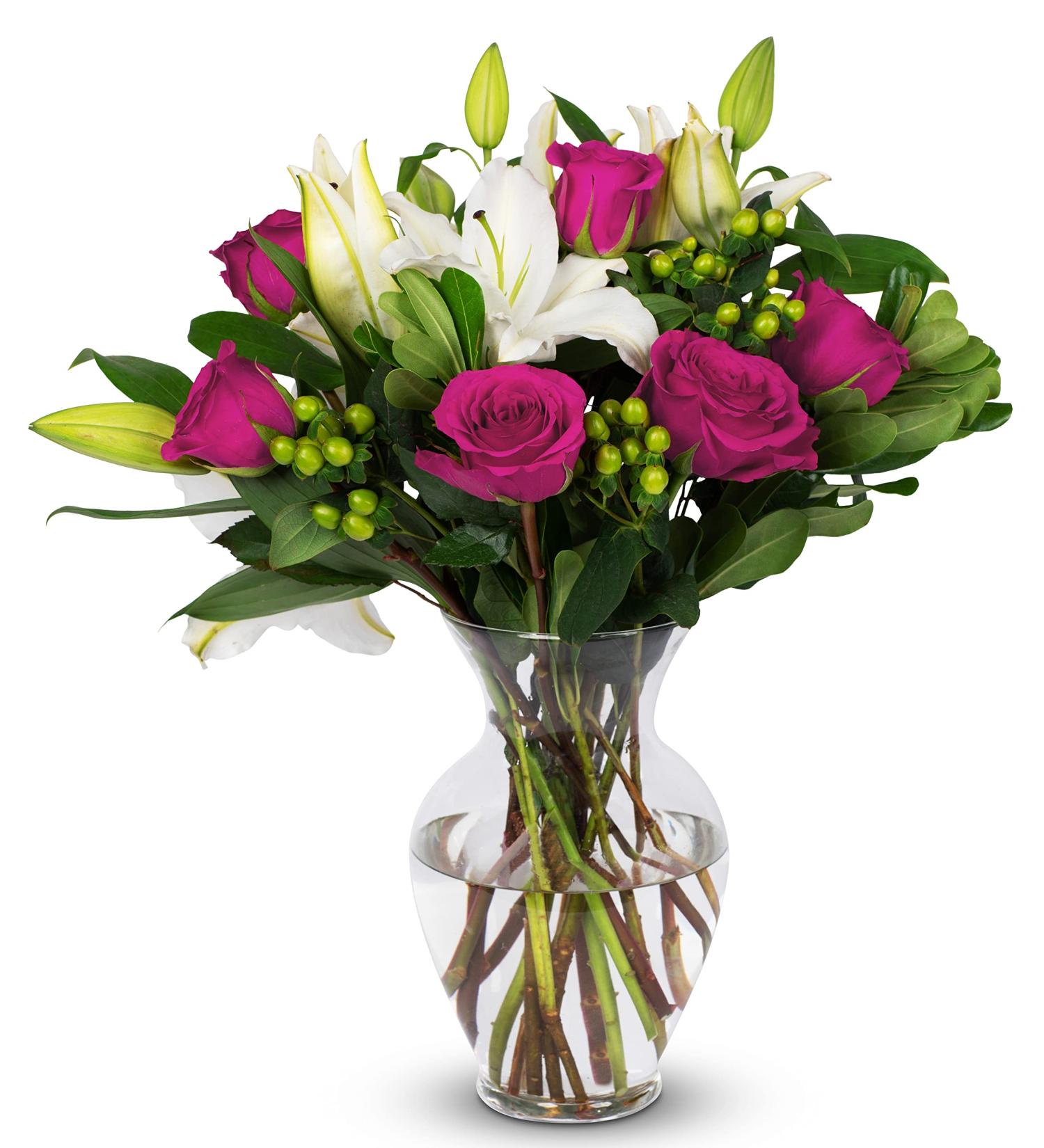 Benchmark Bouquets Pink Elegance with Vase - Fresh Cut Flowers - Buy Online on GoSupps.com