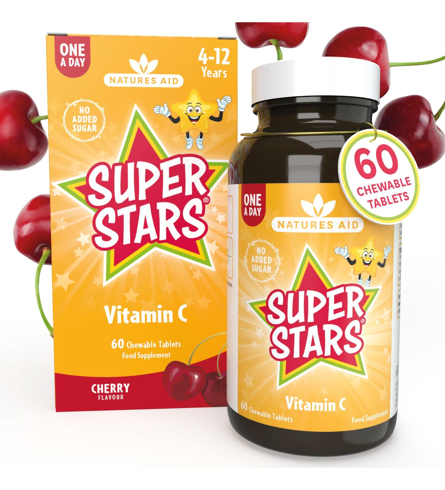 Natures Aid Super Stars Vitamin C for Children 4-12 Years - 60 Chewable Tablets - Buy Online on GoSupps.com