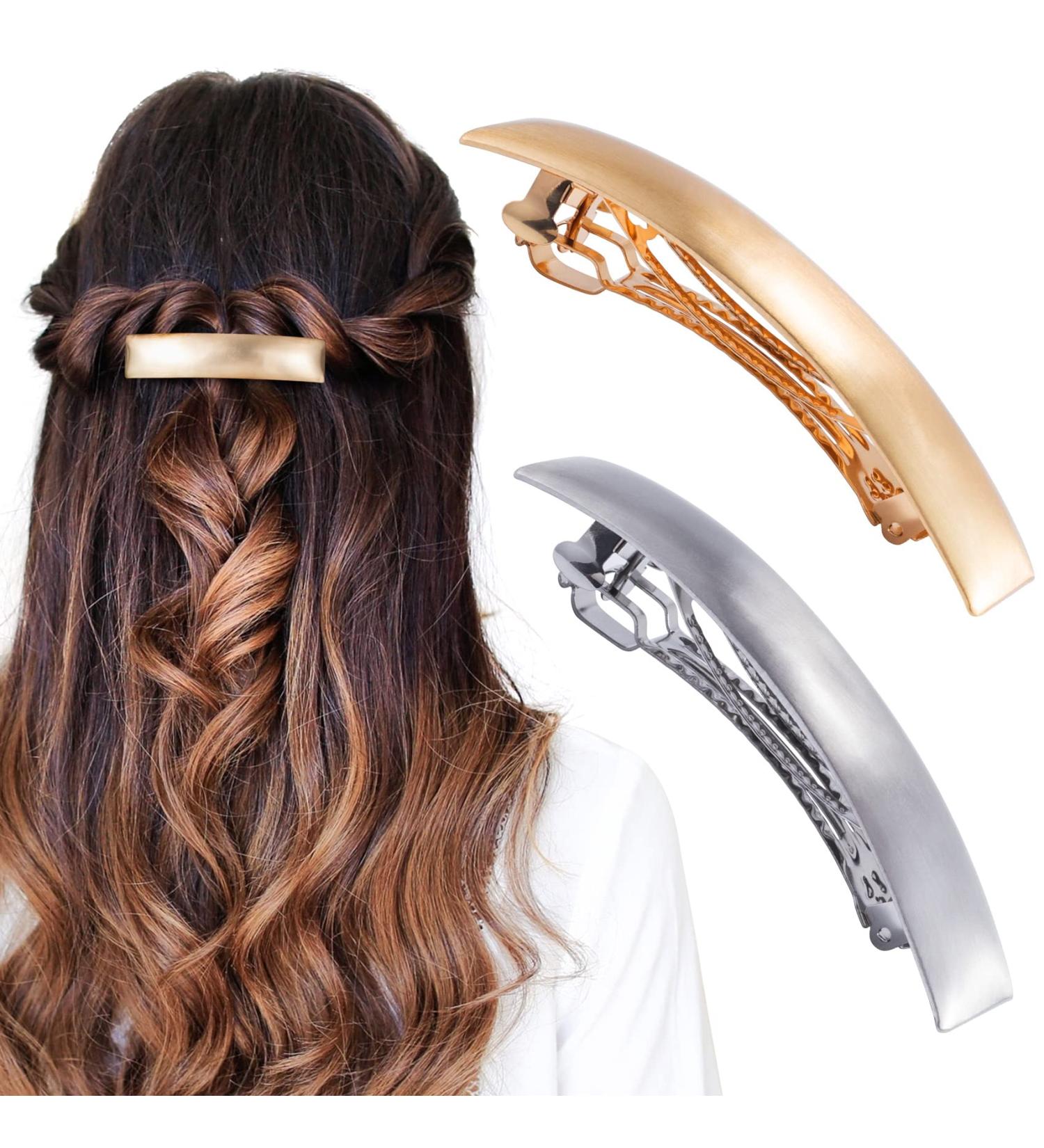 HINZIC 2PCS Metal Bar Hair Clip Barrettes - Gold Silver Rectangular French Barrette for Girls & Women - Buy Online on GoSupps.com