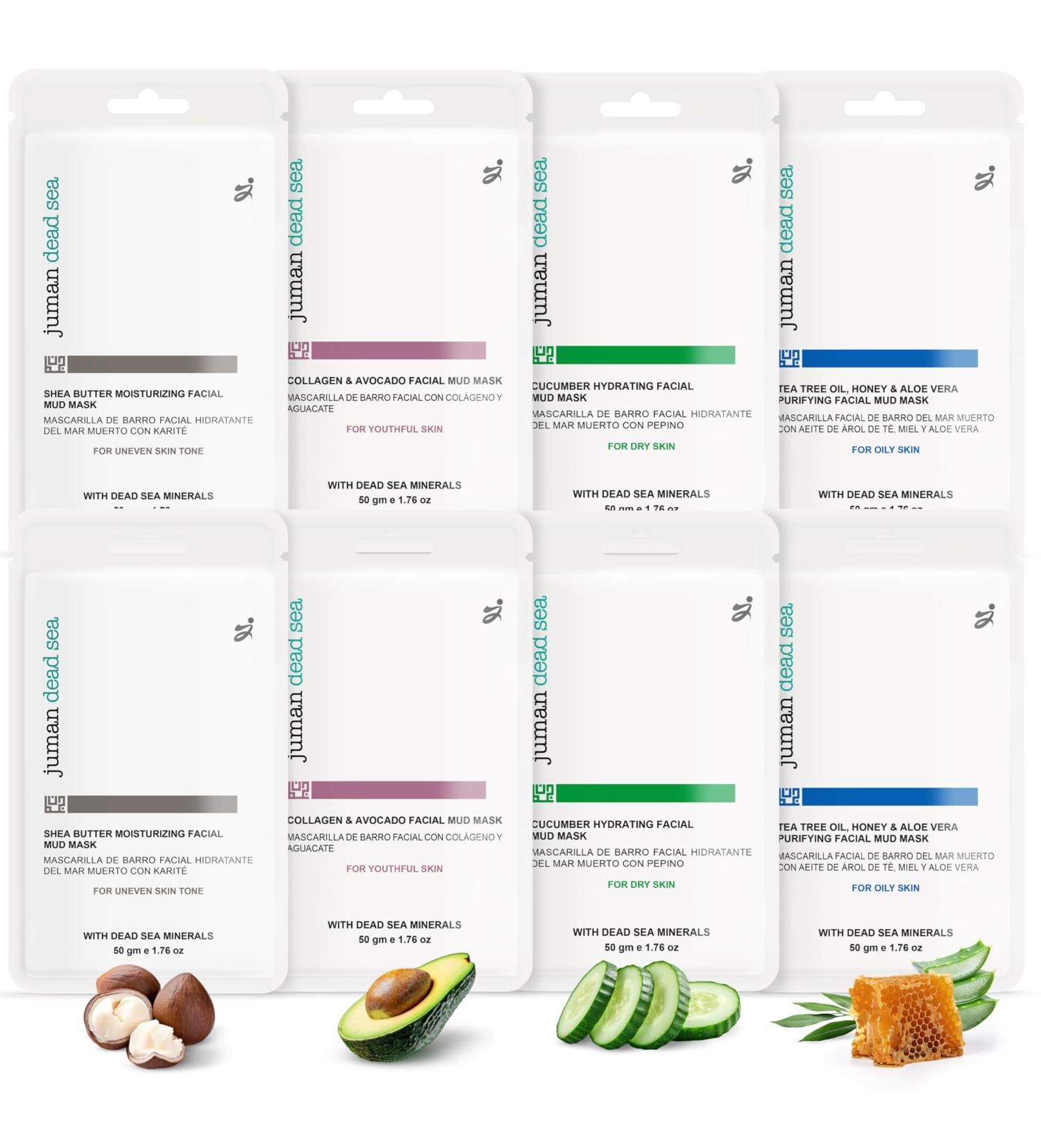 JUMAN Dead Sea Minerals Mud Mask Sampler Set | Mask Set with Essential Oils & Plant Extracts | Travel Friendly and Portable | Nourishes, Protects & Hydrates | SLS & Paraben Free | Vegan | Pack of 8 Sampler Variety Pack Samp  - Buy Online on GoSupps.com