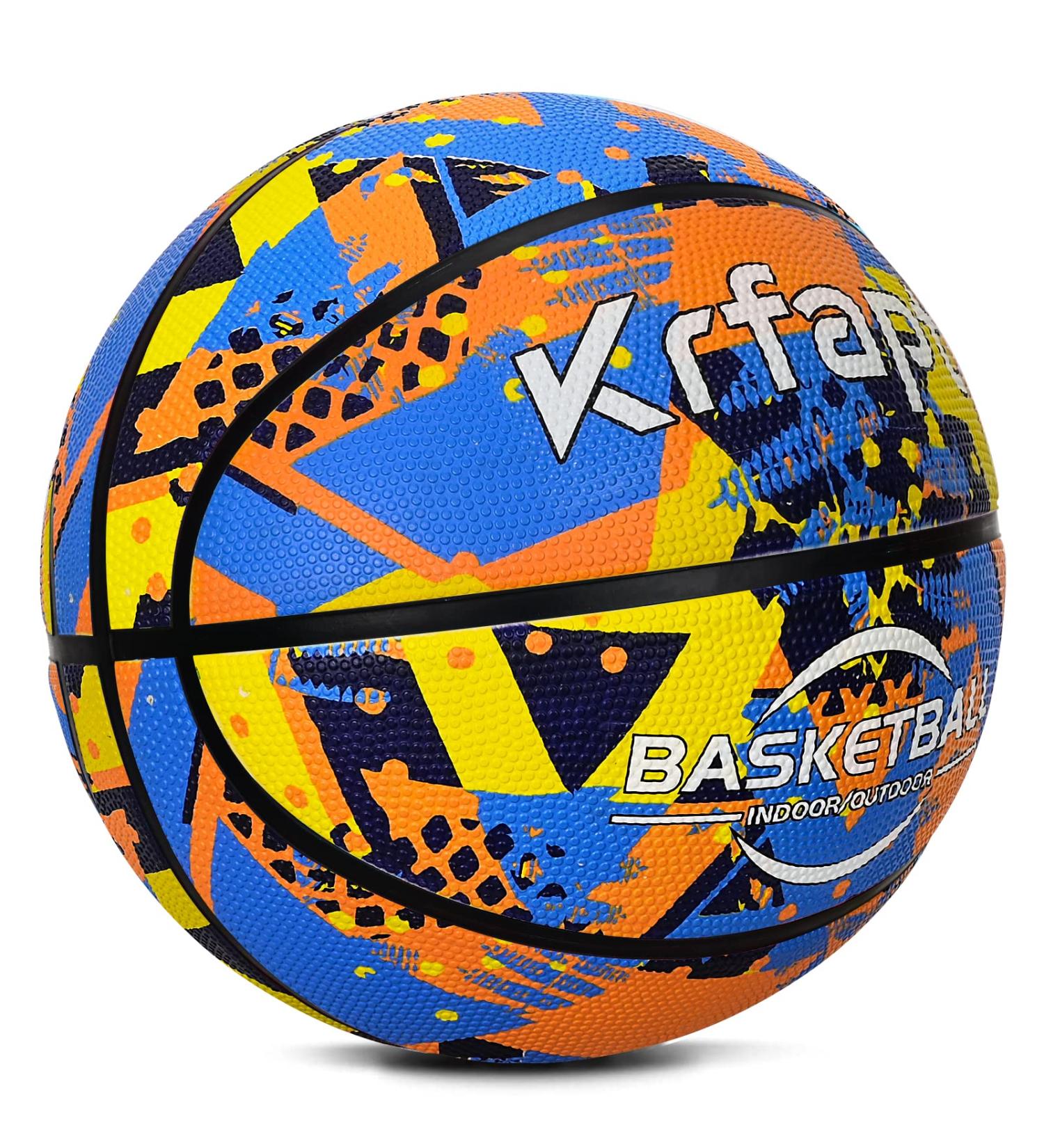 Krfapt Youth Basketball Size 5 (27.5'') - Indoor/Outdoor Kids Basketball Game - Waterproof, Pool-Friendly - Blue/Orange/Yellow - Buy Online on GoSupps.com