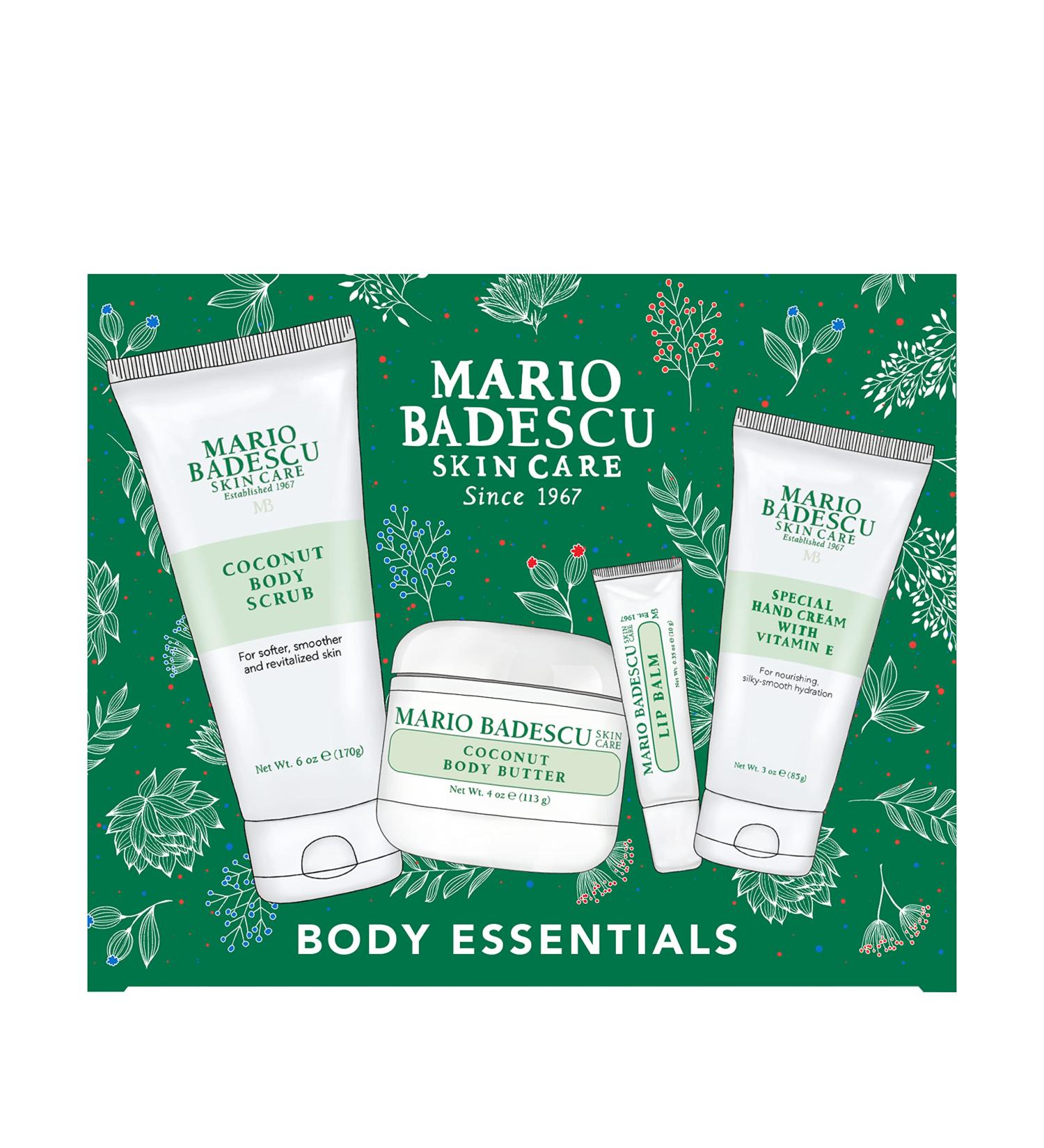Shop Mario Badescu Best of Body Essentials 4 Piece Skincare Gift Set - Lip Balm Coconut Scrub & Body Butter - Perfect for All Skin Types - Buy Online on GoSupps.com