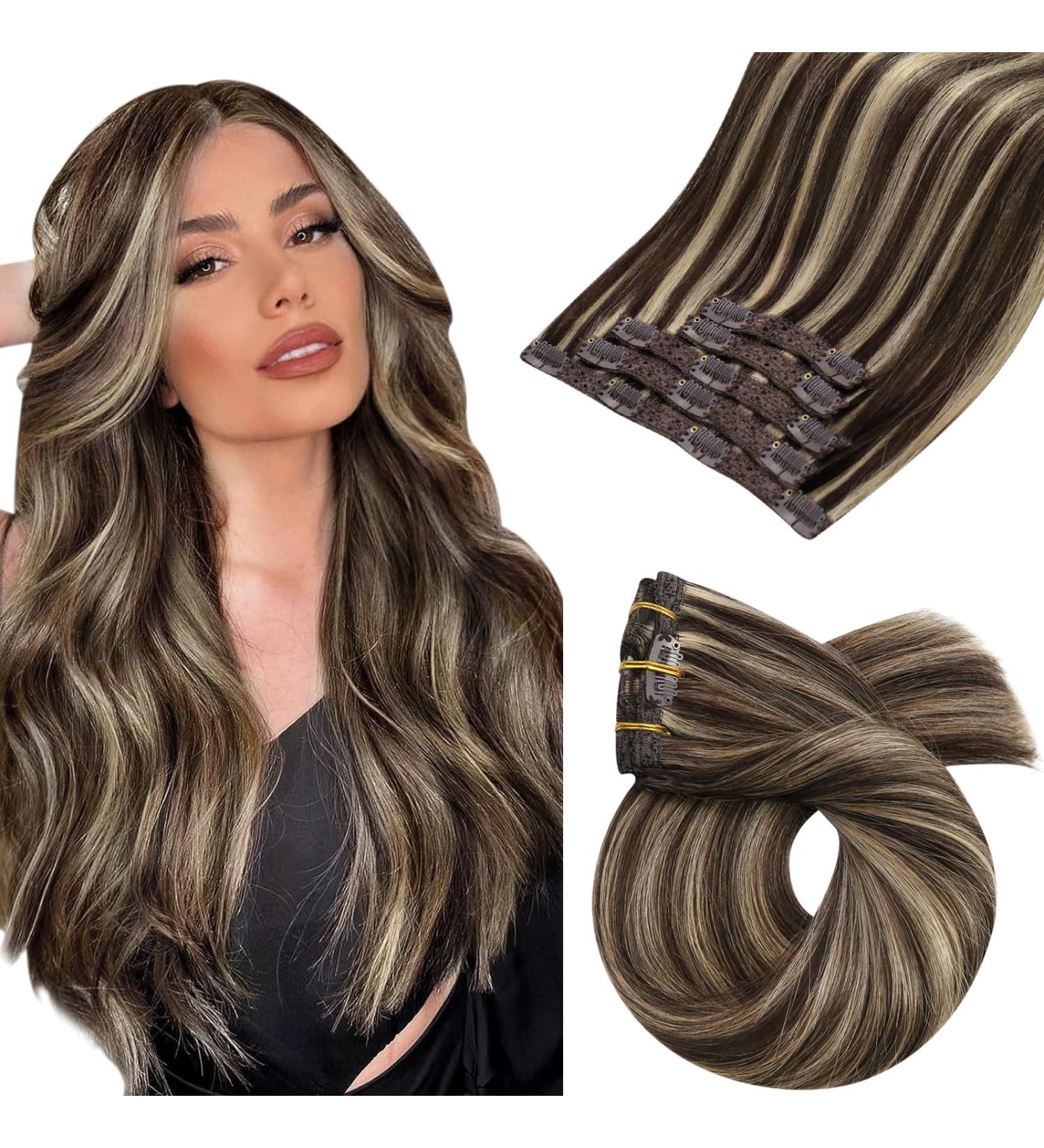 Moresoo Clip-In Extensions - Real Remy Hair Brown & Blonde #P4/27 35cm 80g - Quality Clips for Volume & Length - Buy Online on GoSupps.com