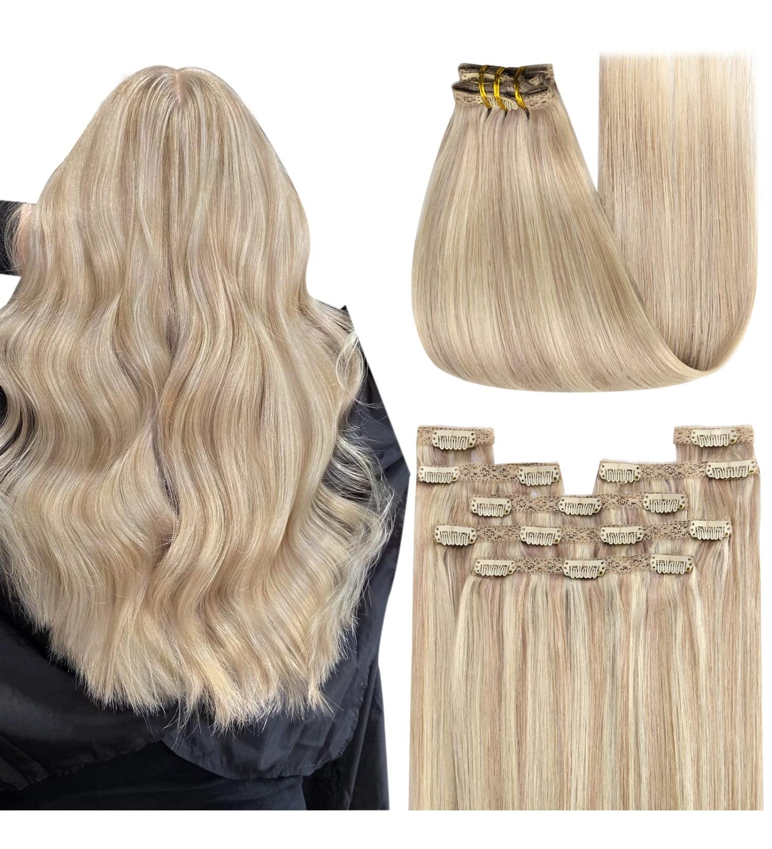 Youngsee Real Hair Extensions | 45cm Ash Blonde & Platinum Clip-Ins - 7PCs #18/613 - Buy Online on GoSupps.com