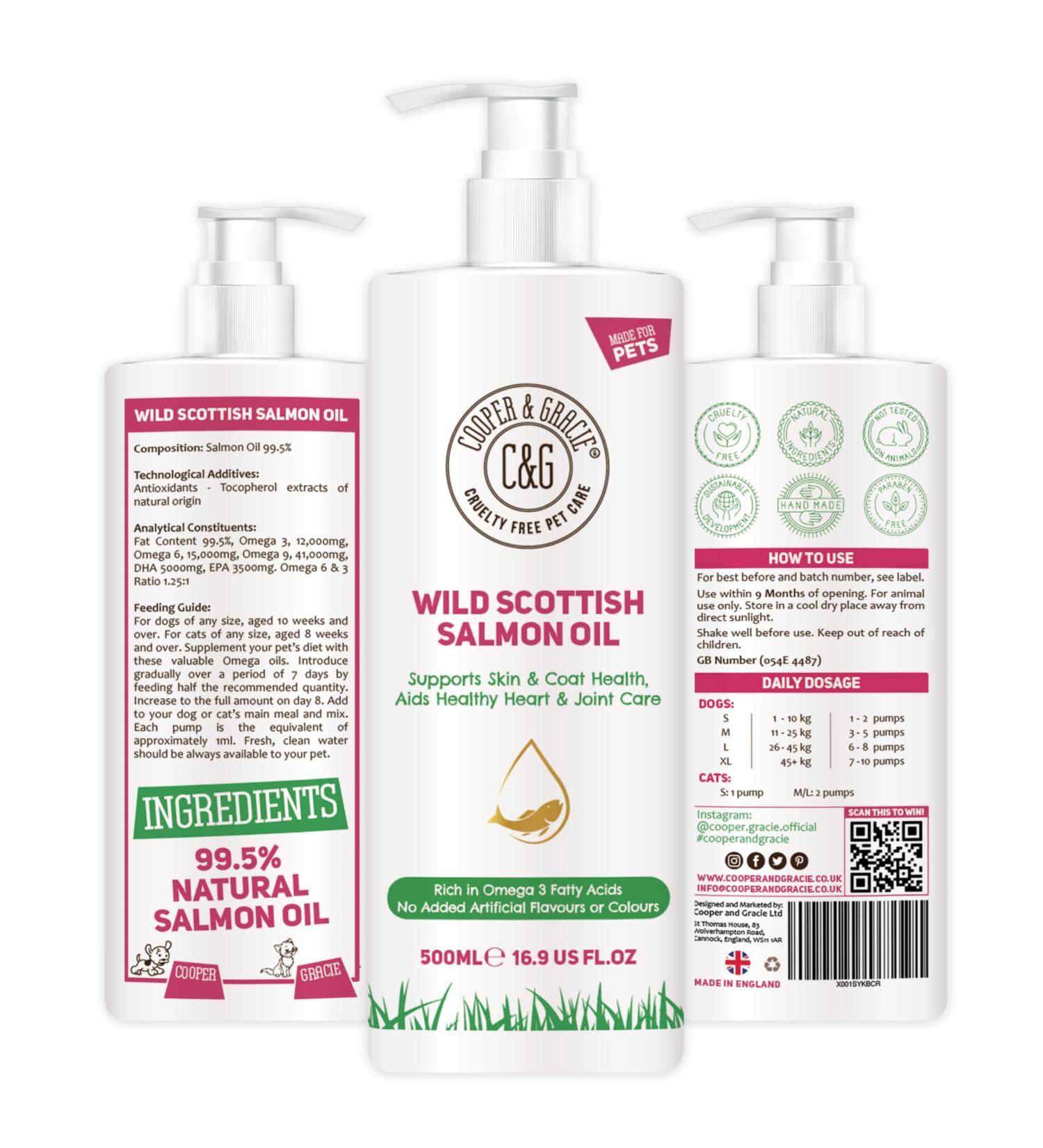 Wild Scottish Salmon Oil for Pets | Omega-3, 6, 9 Supplement | Coat, Joint & Brain Health Support | 500ML - Buy Online on GoSupps.com