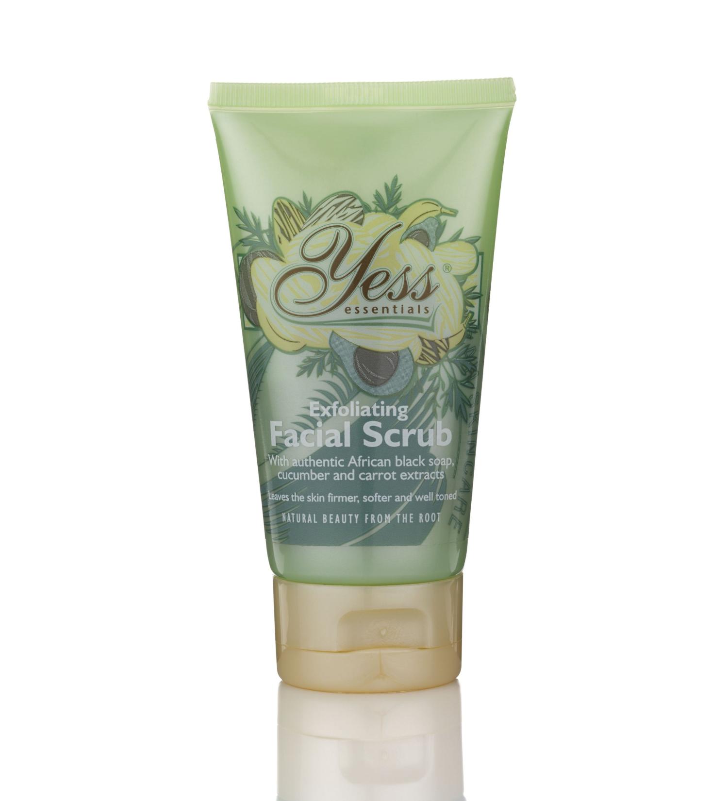 Yess Essentials Exfoliating Facial Scrub with African black soap carrot and cucumber extracts 75ml