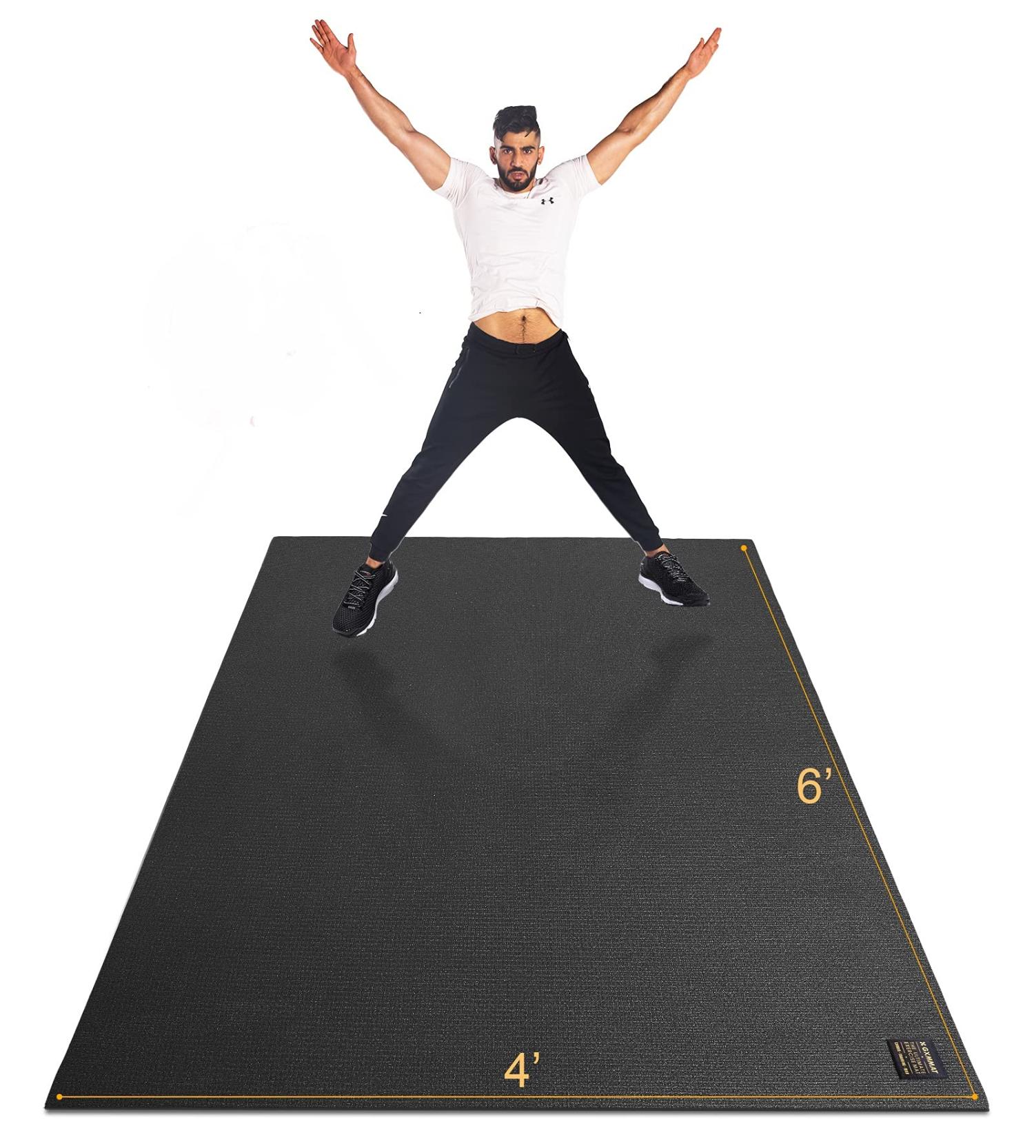 Gxmmat Large Exercise Mat 6'x4'x7mm - Non-Slip Thick Workout Mat for Home Gym - High Density Cardio Mat for Plyo, MMA, Jump Rope - Shoe Friendly & Durable Fitness Mat - Black - Buy Online on GoSupps.com