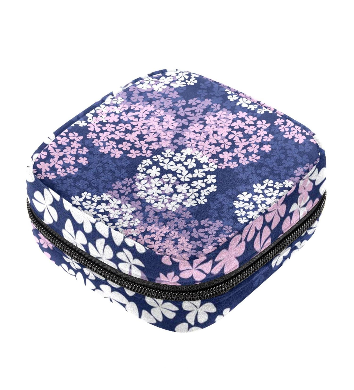 Hydrangea Sanitary Napkin Storage Bag - Pink & White Menstrual Pad Pouch - Buy Online on GoSupps.com