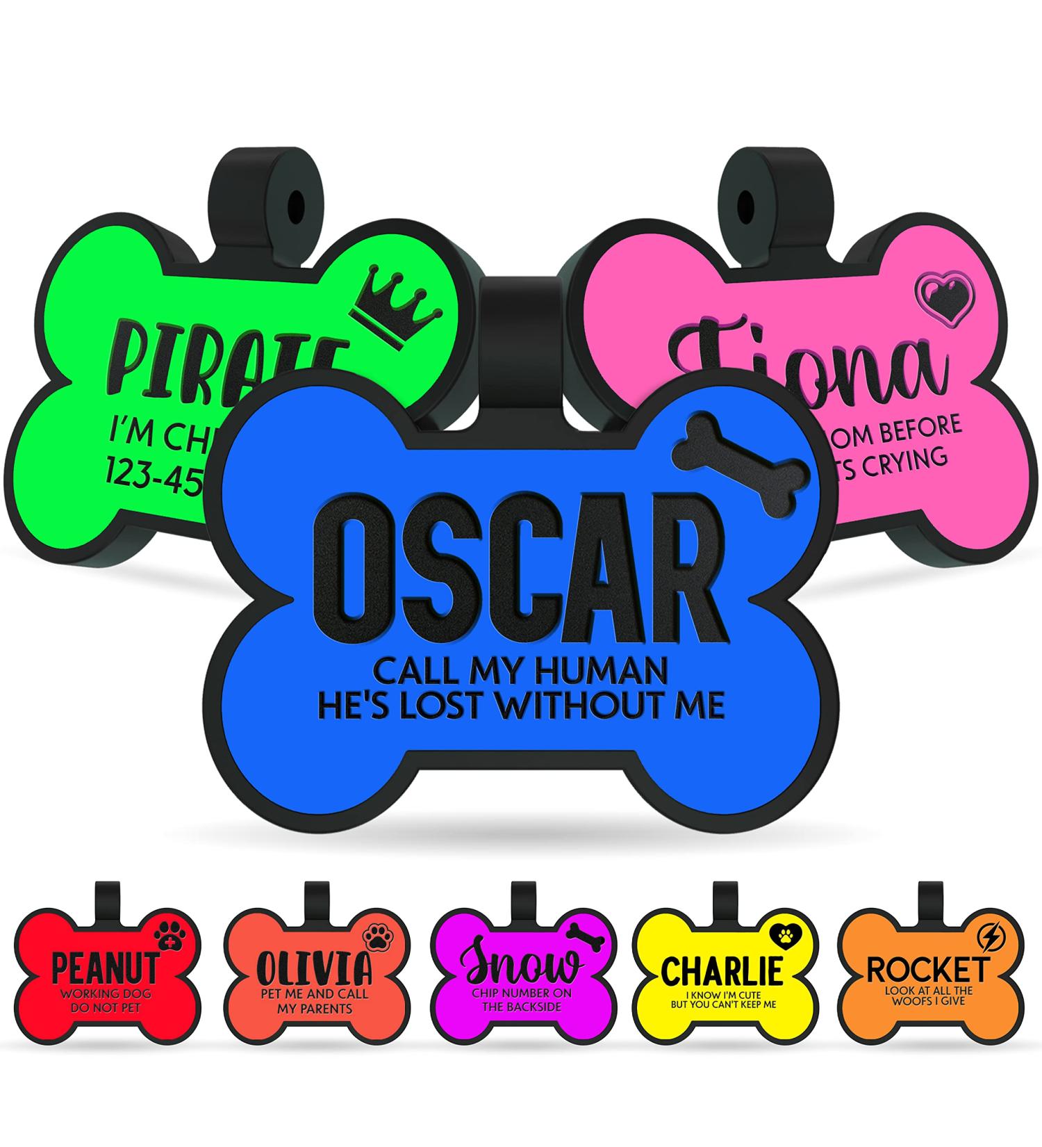 Silent Double Sided Engraved Dog Tags - Personalized Silicone Pet Tags for Dogs - Custom Name & Design - Durable & Noiseless - Bone Shaped - Buy Online on GoSupps.com