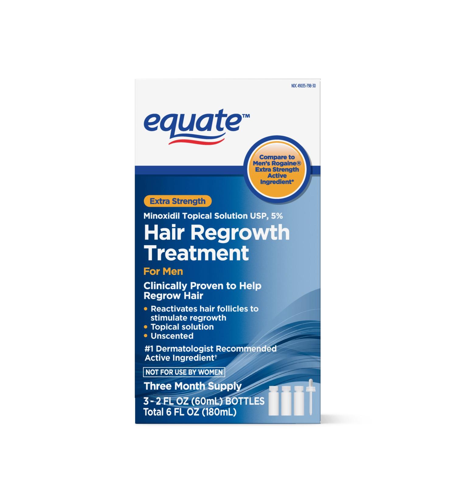 Equate - Hair Regrowth Treatment for Men with Minoxidil 5% Extra Strength 3 Month Supply 2 Ounce Bottle 3 Count
