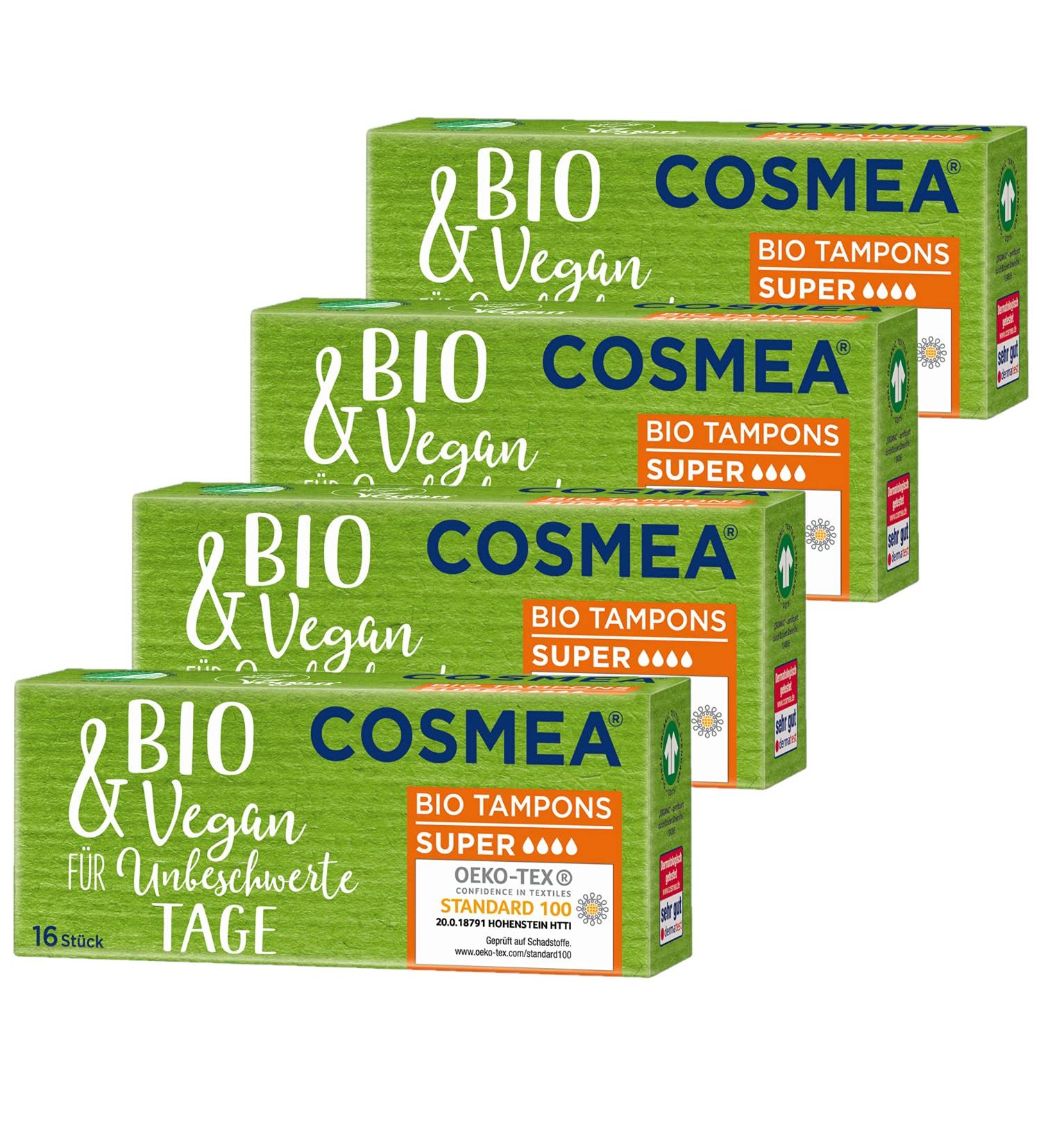 Cosmea Organic Tampons - 100% Organic Cotton Super Pack of 4 | Safe Feminine Hygiene in Harmony with Nature - Buy Online on GoSupps.com