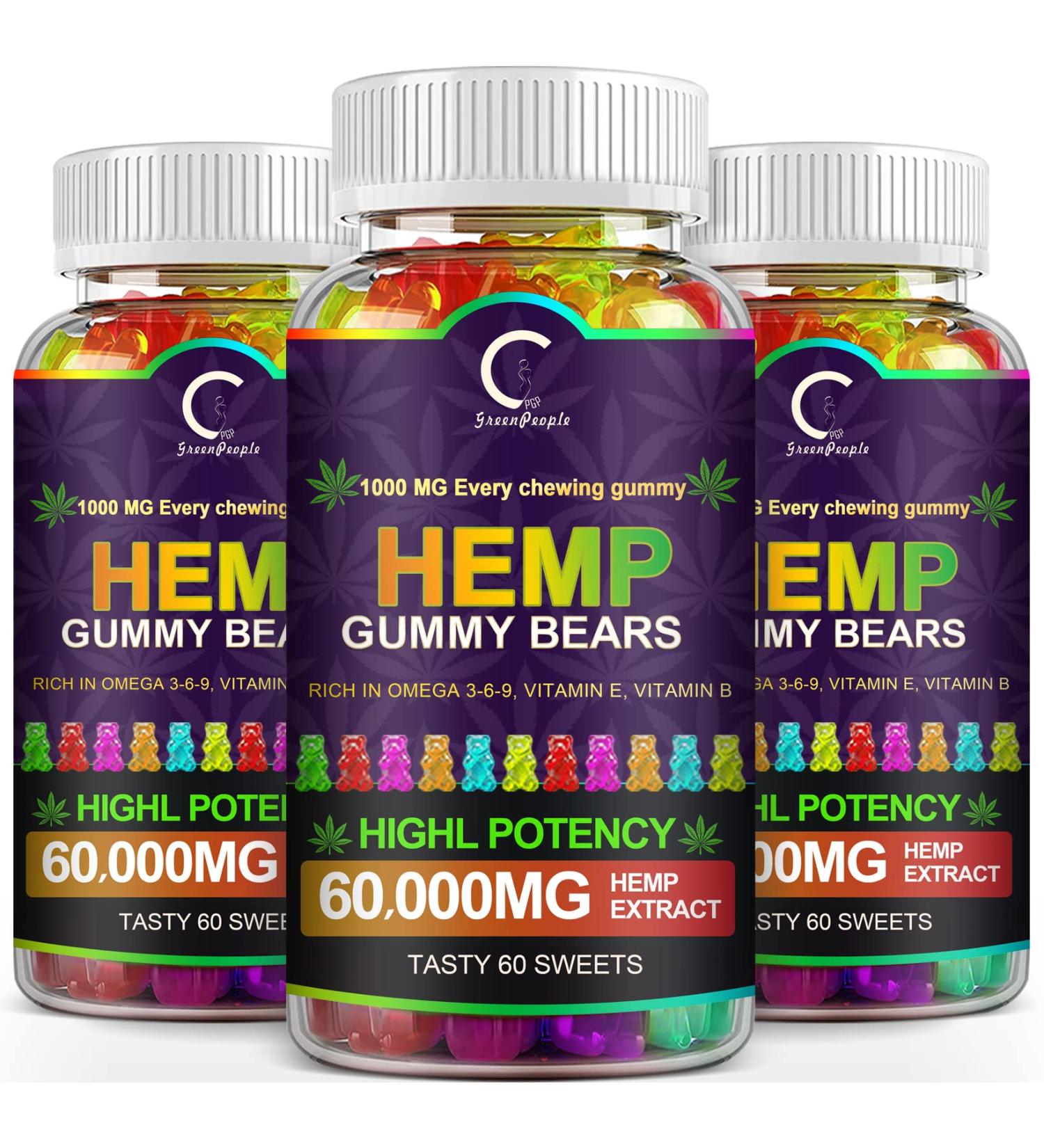 (3 Pack) GPGP Greenpeople Hemp Gummies 60,000mg Extra Strength - 180ct - 100% Natural Hemp Oil Infused Gummies | Promotes Focus, Calm Sleep, and Mood - Buy Online on GoSupps.com