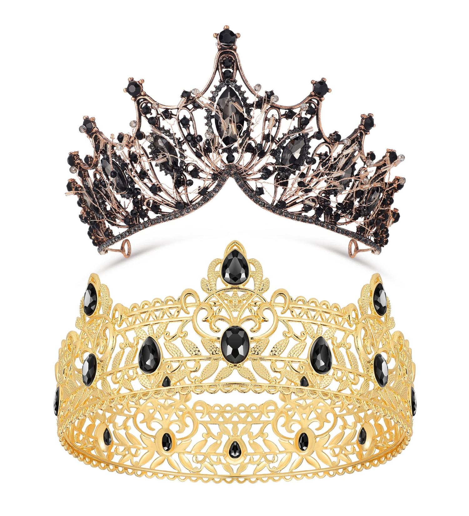 King and Queen Crowns Set - Black Rhinestone Crystal Royal Headwear for Wedding, Homecoming, Prom - 2 Pieces - Buy Online on GoSupps.com