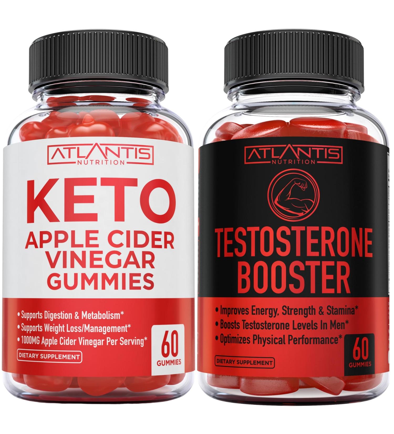 Atlantis Nutrition Keto Apple Cider Vinegar 60 Gummies + Testosterone Booster 2-Pack (120 Gummies) - Buy Online on GoSupps.com