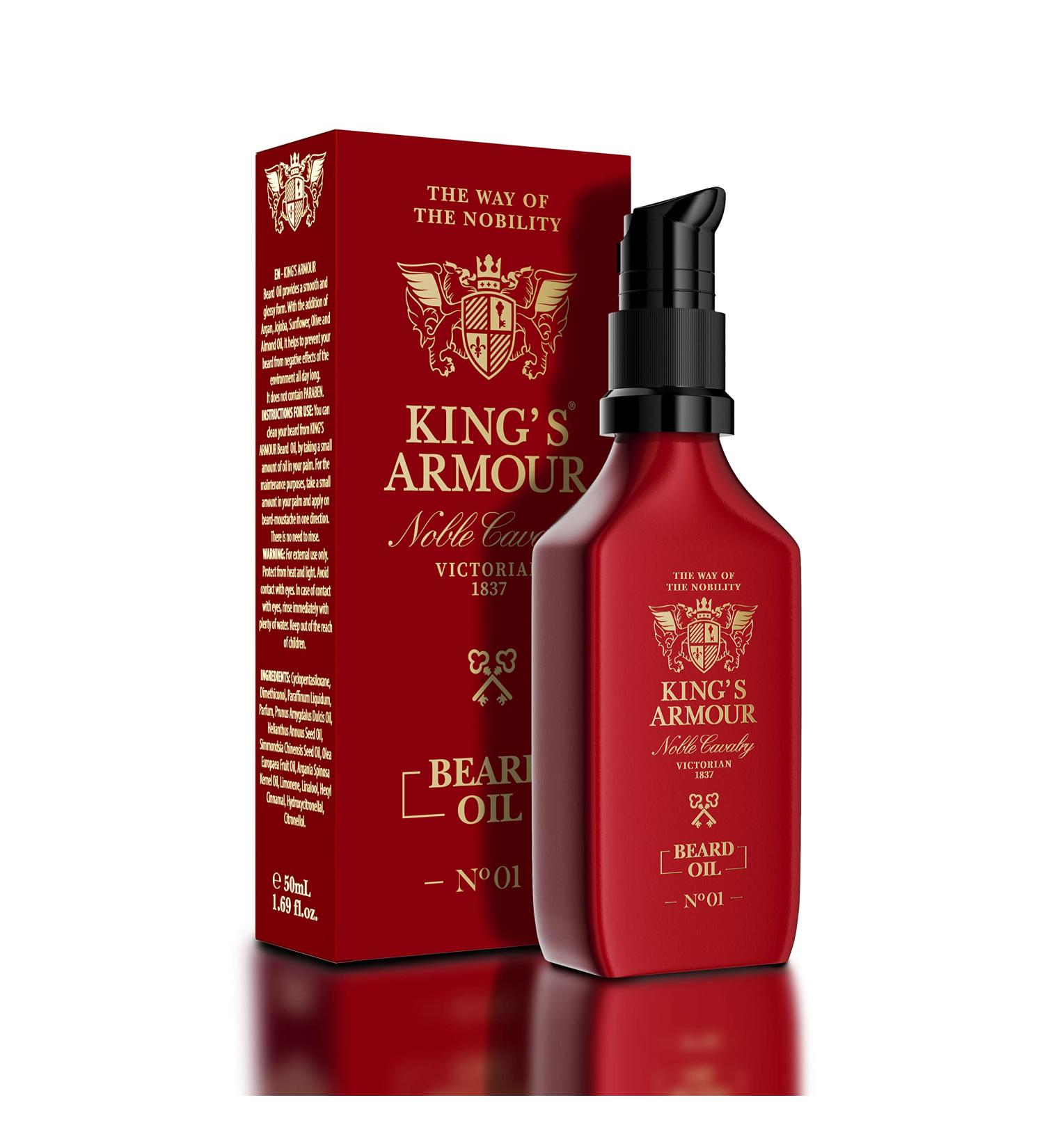 King s Armour Beard Oil - Softens Strengthens & Grows | Jojoba Argan & Sweet Almond | Refreshing Scent - 1.69 oz International Shipping - Buy Online on GoSupps.com