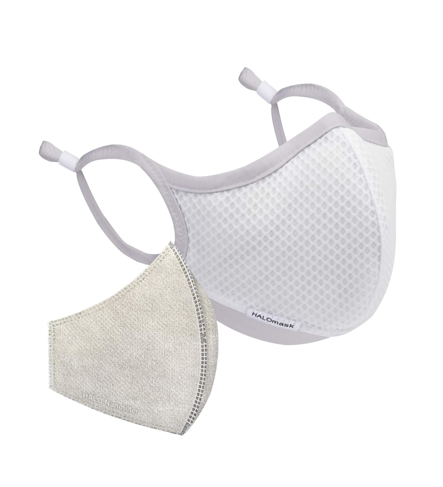 Halo Life Face Mask - Reusable & Washable with Replaceable Nanofiber Filter - Lightweight Ultra-Breathable - Adjustable Fit for Women Men & Children - 200-Hour Filter Life - White & Grey - Buy Online on GoSupps.com