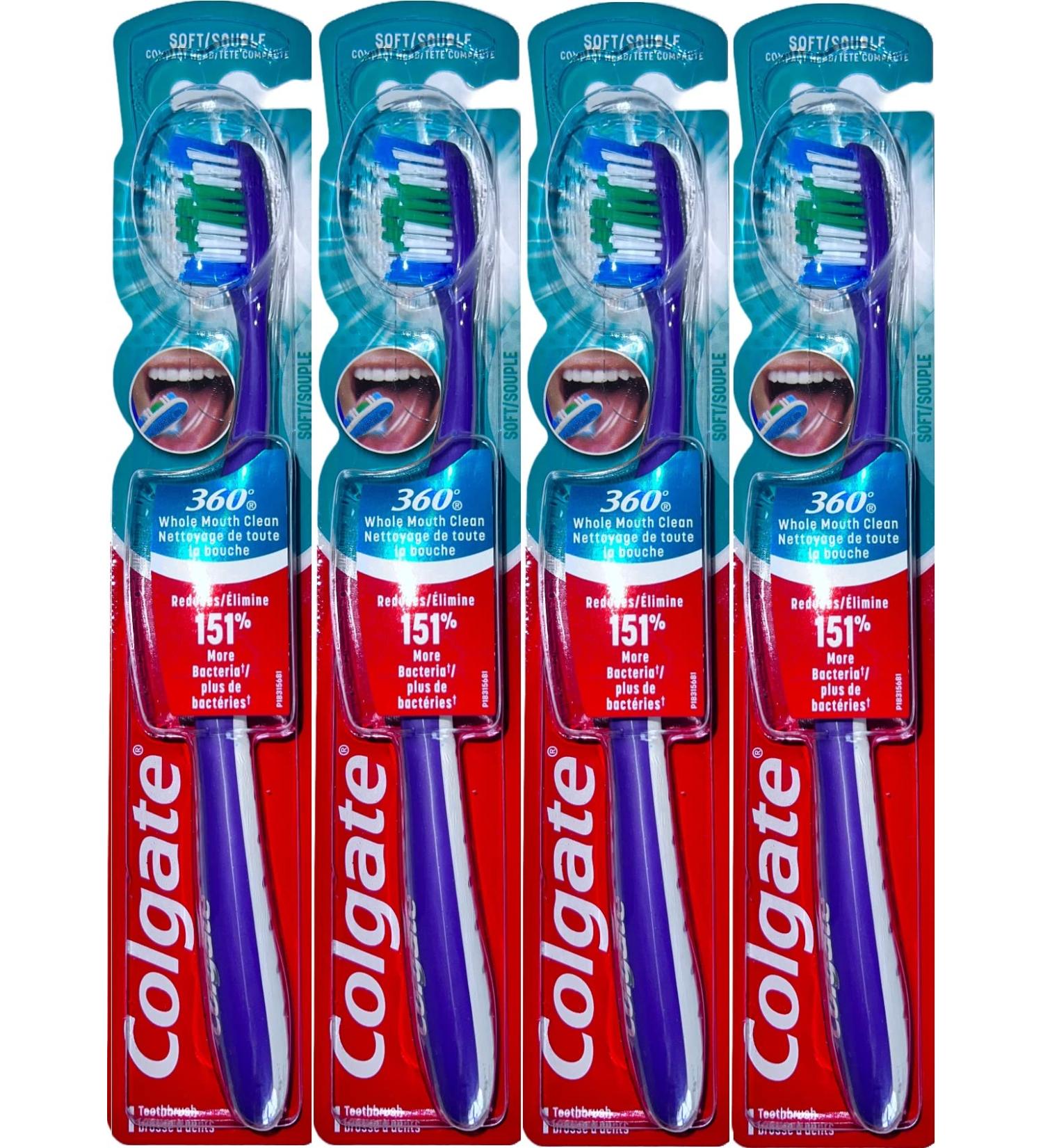 Colgate 360 Soft Compact Toothbrush - Pack of 4 | Whole Mouth Clean | Colors Vary - Buy Online on GoSupps.com