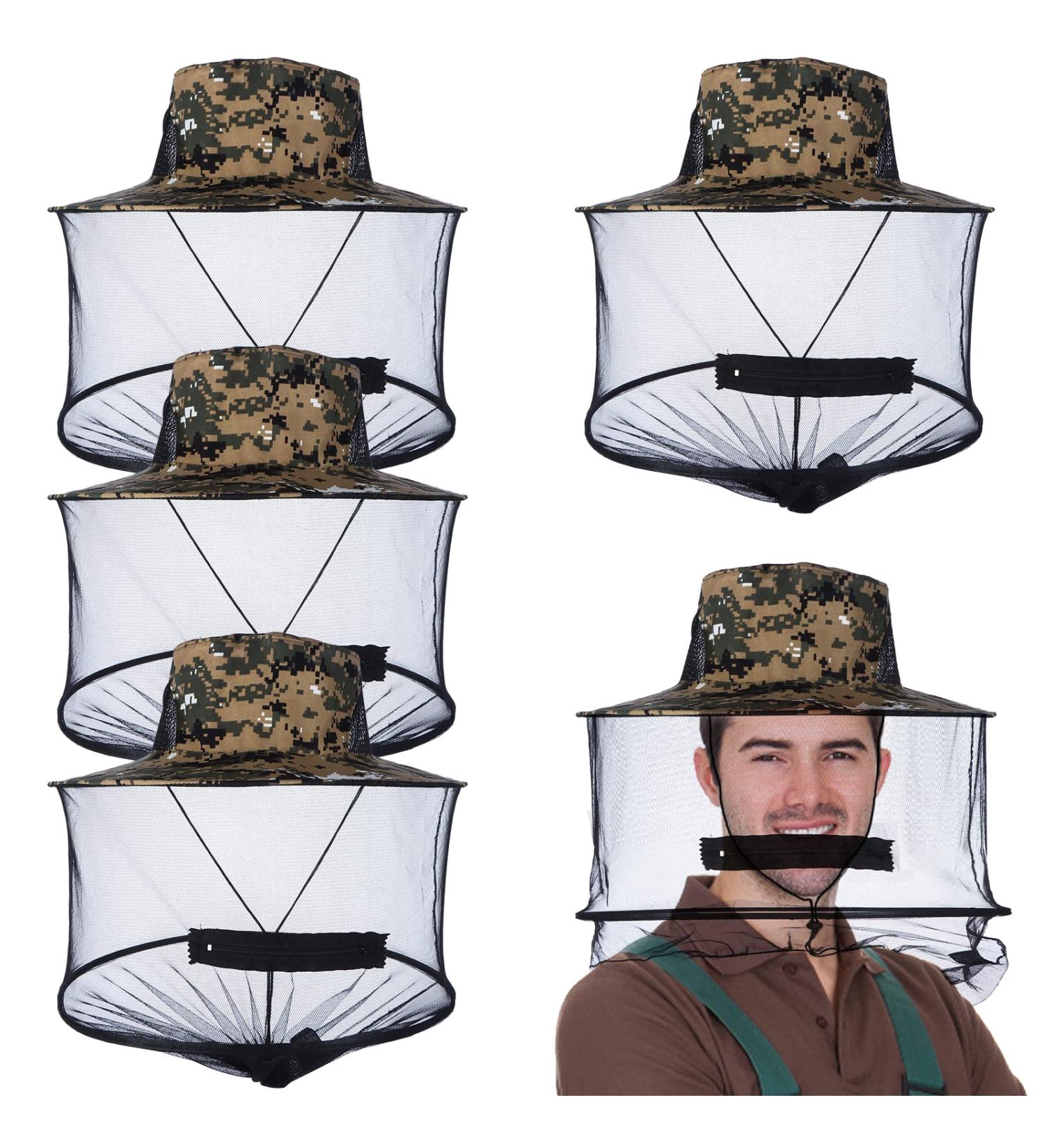 PINKXHY 4 Pieces Mosquito Head Mesh Mosquito Cap Net Hat Face Cover with Zipper Foldable Fly Protection Netting Hat for Fishing Hiking Gardening Green - Buy Online on GoSupps.com