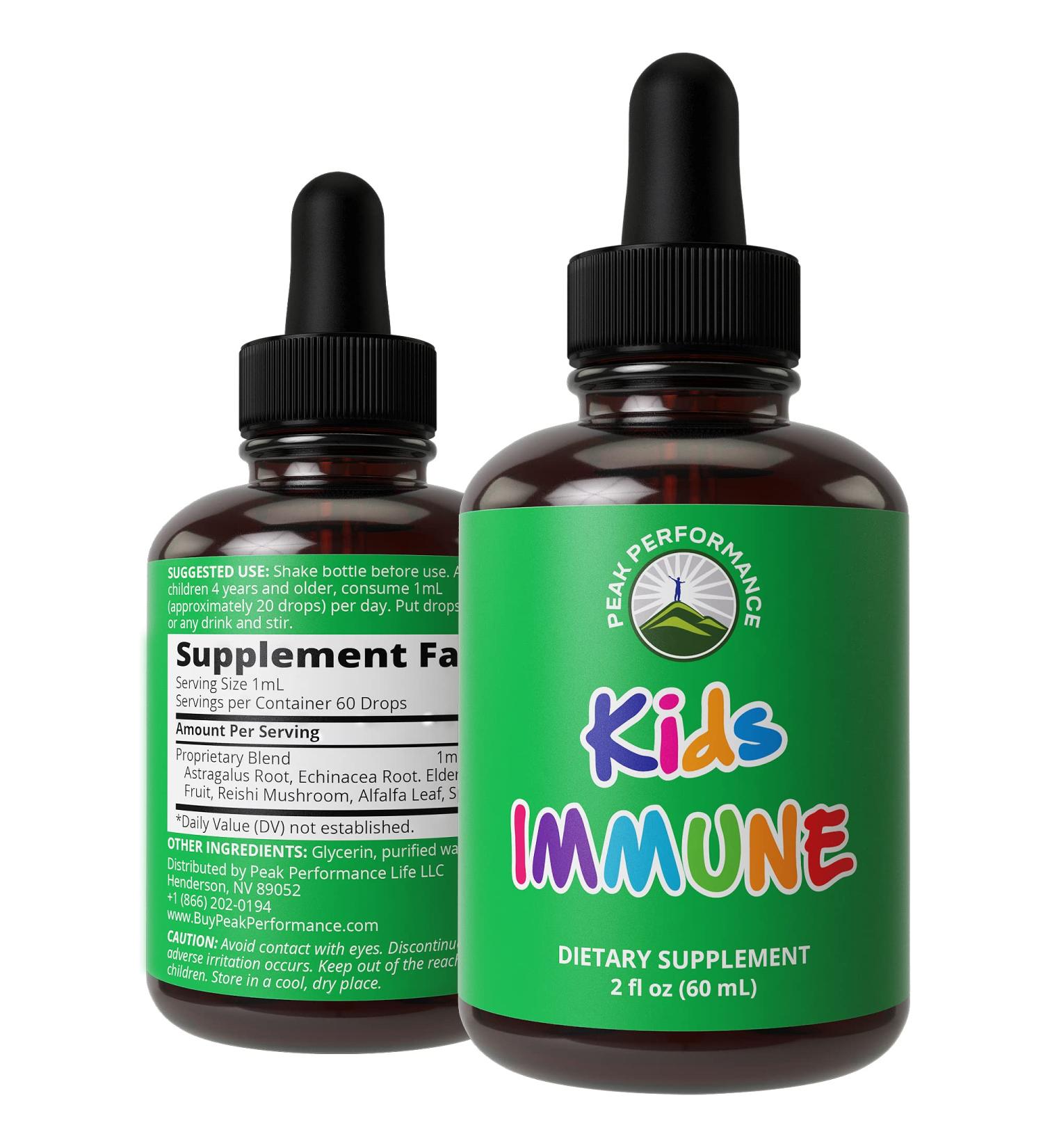 Kids Immune Support - Sugar-Free Liquid Vitamins with Astragalus, Echinacea, Elderberry, Reishi & Spirulina - Vegan Children's Immunity Booster Drops - Buy Online on GoSupps.com