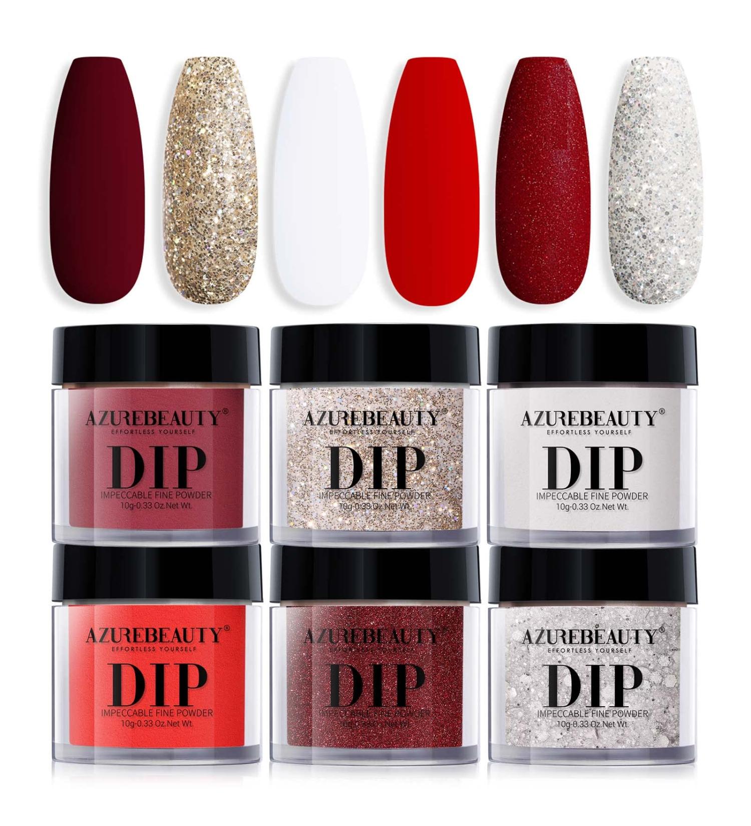 AZUREBEAUTY Dip Powder Nail Set - 6 Colors Fall Winter Kit for Manicure DIY Salon - Red Burgundy Rose Apple Berry Sparkle Snow White Silver Glitter - Valentine's Day Gift - No Lamp Cure - Buy Online on GoSupps.com