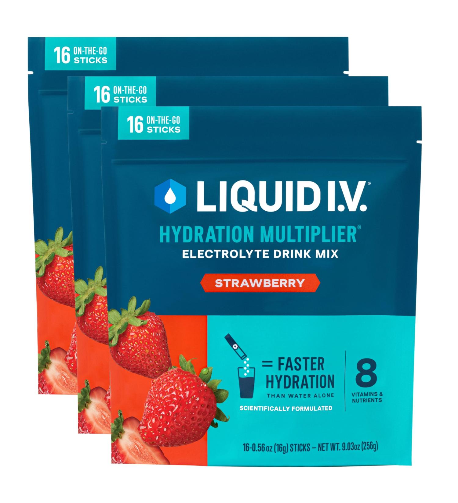 Liquid I.V. Hydration Multiplier - Strawberry | Electrolyte Powder Drink Mix | 3 Pack (48 Servings) Strawberry 9.02 Ounce (Pack of 3) - Buy Online on GoSupps.com