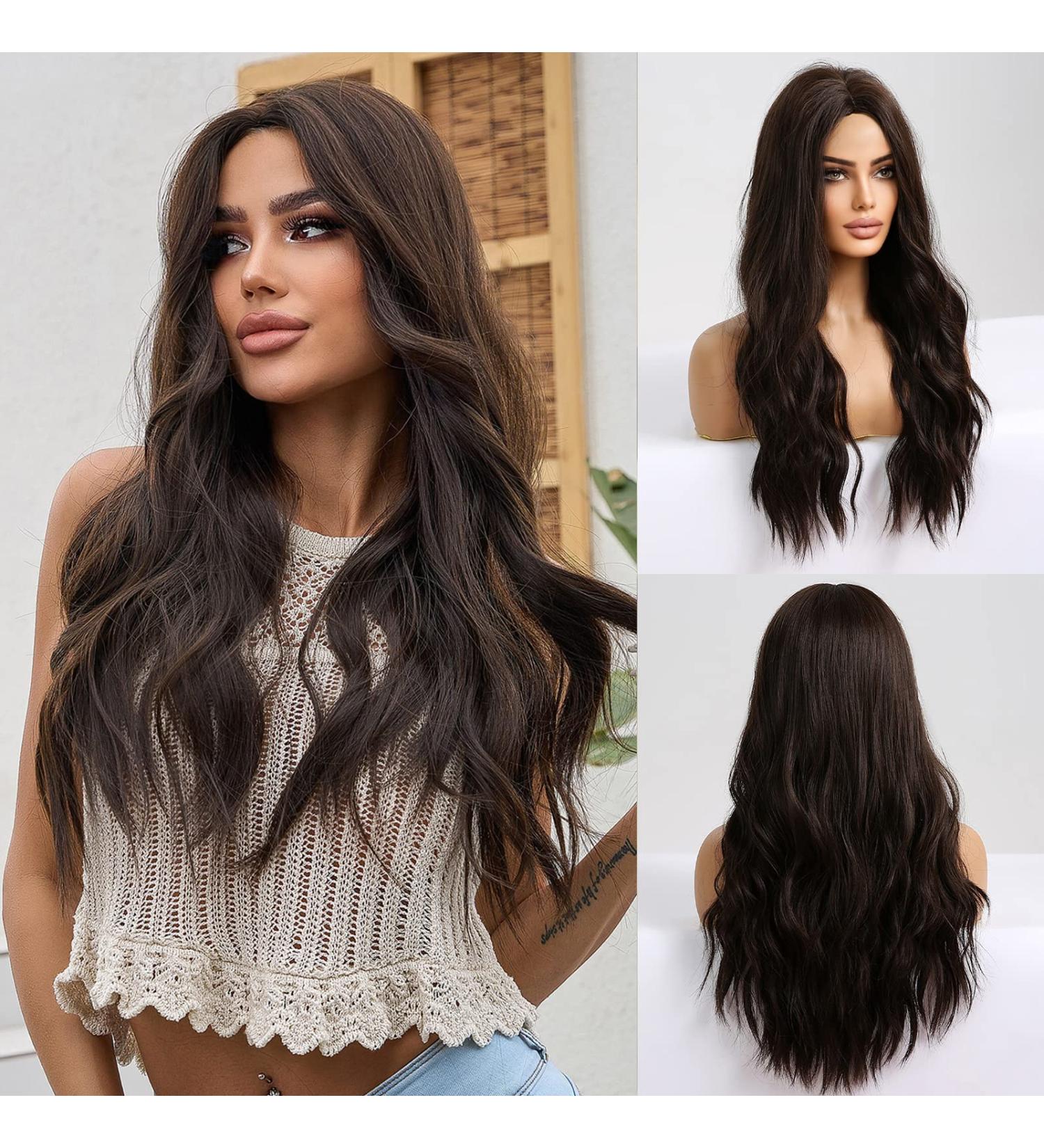 HAIRCUBE Long Brown Synthetic Curly Hair Wig for Women - Middle Part Medium Brown - Buy Online on GoSupps.com
