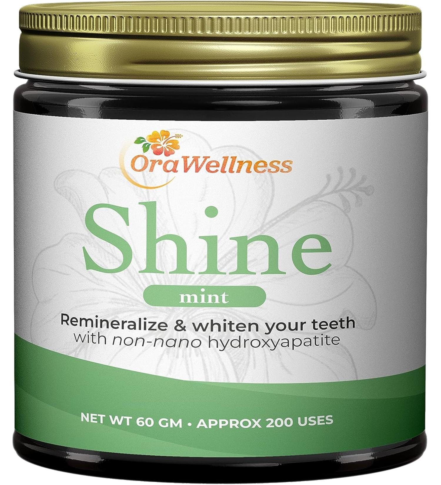 OraWellness Shine Natural Teeth Whitening Powder with Hydroxyapatite - Stain Remover and Polisher - Fresh Mint - Buy Online on GoSupps.com