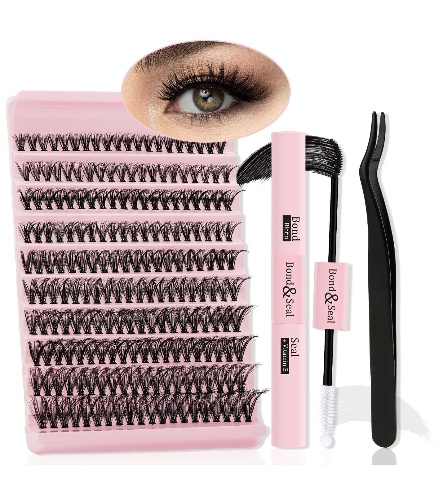 QUEWEL DIY Eyelash Extensions Set - 200 PC Thin Band Lashes with Bond & Seal Waterproof Cluster Applicator | At-Home LASH Extension Kit (QD02-MIX8-18) - Buy Online on GoSupps.com