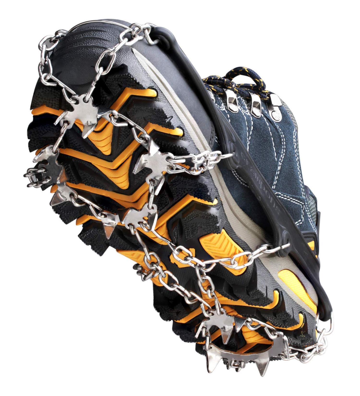 Crampons Ice Cleats - 19 Stainless Steel Spikes - Anti-Slip Traction Snow Grips for Boots - Safe Protection for Hiking, Fishing, Walking - Men, Women, Kids - Large Black - Buy Online on GoSupps.com