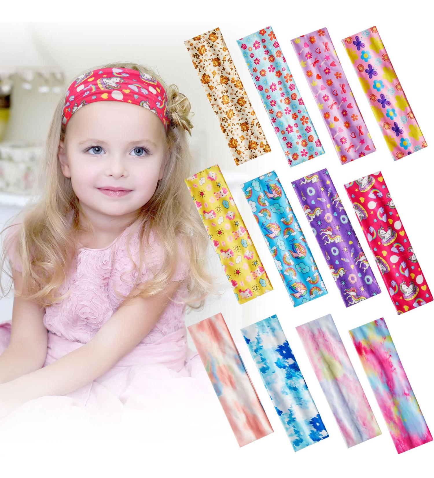 Juexica 12-Piece Wide Headbands for Girls - Cute Elastic Butterfly Unicorn Tie Dye Floral Hair Bands - No Slip Soft Stretch Headbands - Kids Princess Hair Accessories for Sports and Yoga - Buy Online on GoSupps.com