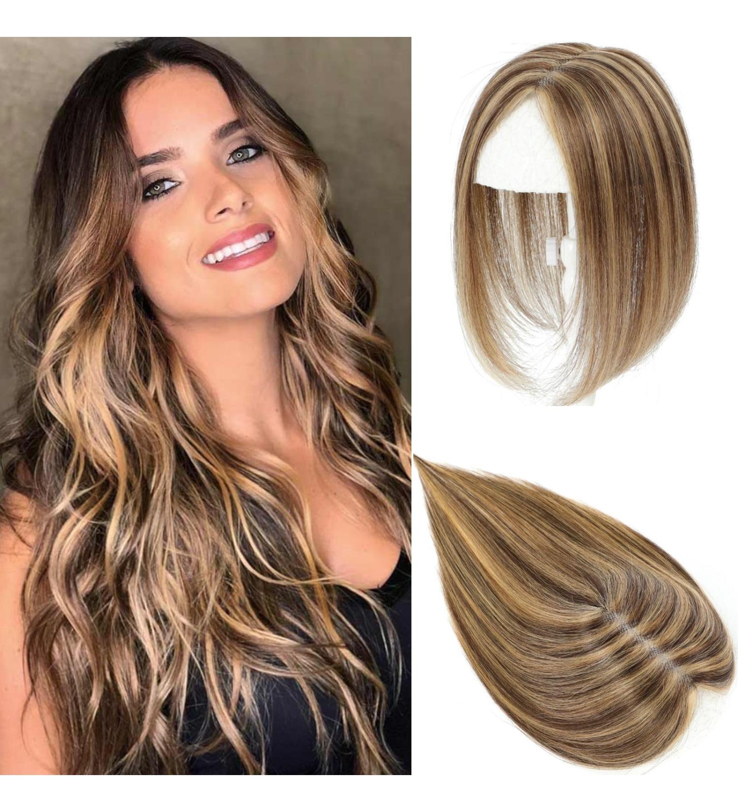 GULALUUK Crown Hair Topper for Women - Clip in Medium Brown with Warm Highlights (10inch) - Ideal for Thinning Hair & Slight Hair Loss - P4/27 Color - Buy Online on GoSupps.com