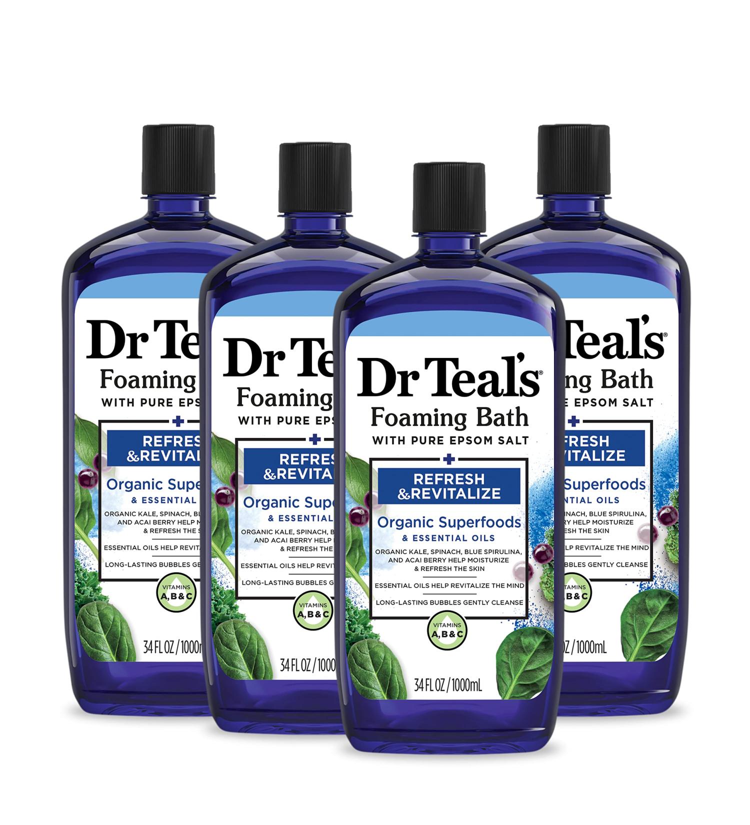 Dr Teal's Foaming Bath with Pure Epsom Salt 34 fl oz - Refresh & Revitalize with Vitamins A, B & C - Pack of 4 - Buy Online on GoSupps.com