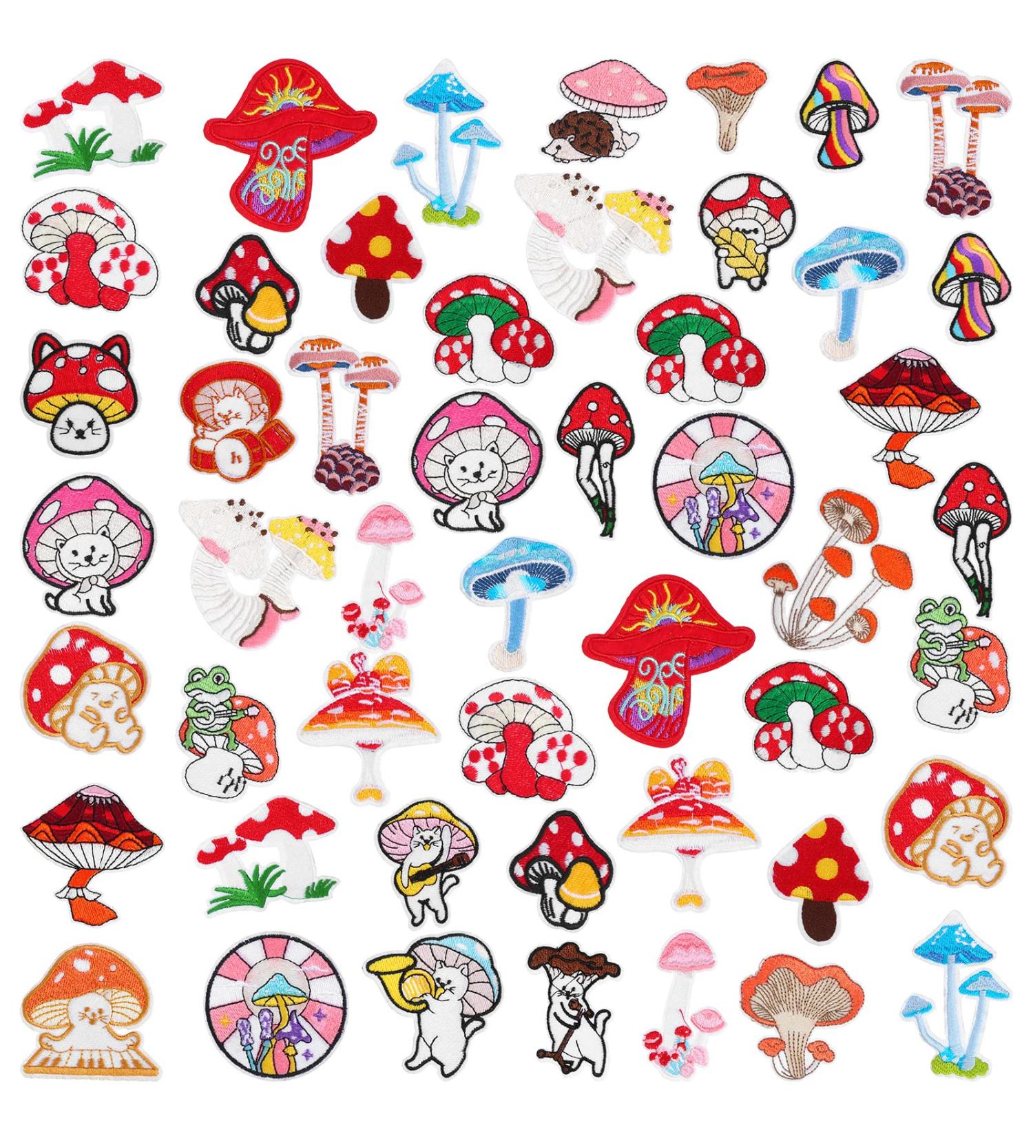 Mushroom Patch Iron-Ons - 48 Pcs Mini Nature Stickers for Clothes, Hats, Shoes - DIY Embroidery Applique Sewing Patch (Mushroom Style) - Buy Online on GoSupps.com