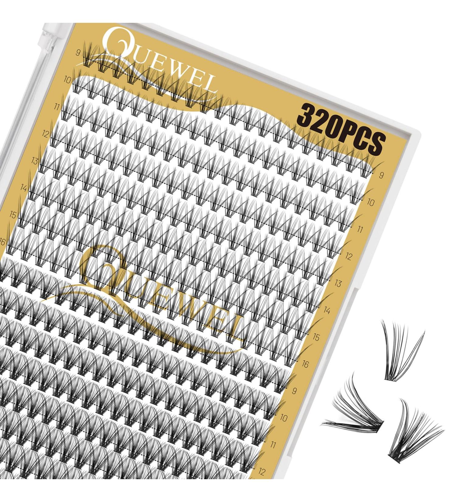 QUEWEL Individual Cluster Lashes - 320 Pcs DIY Eyelash Extensions 0.07D Curl Mix 9-16mm for Natural Home Use - Buy Online on GoSupps.com